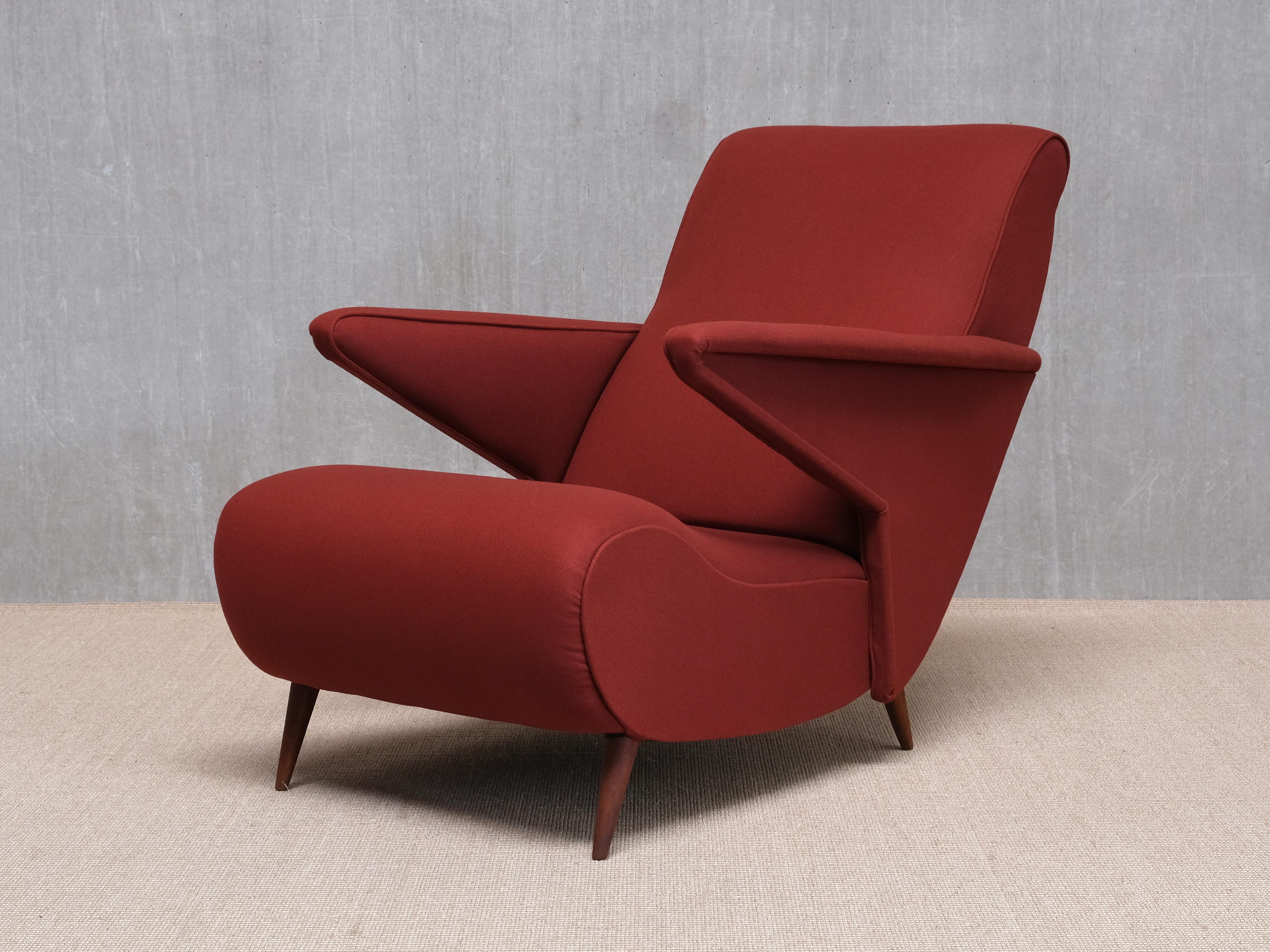Important Angelo Banfi Reclining Armchair in Dedar Wool and Walnut, Italy, 1944 For Sale 9