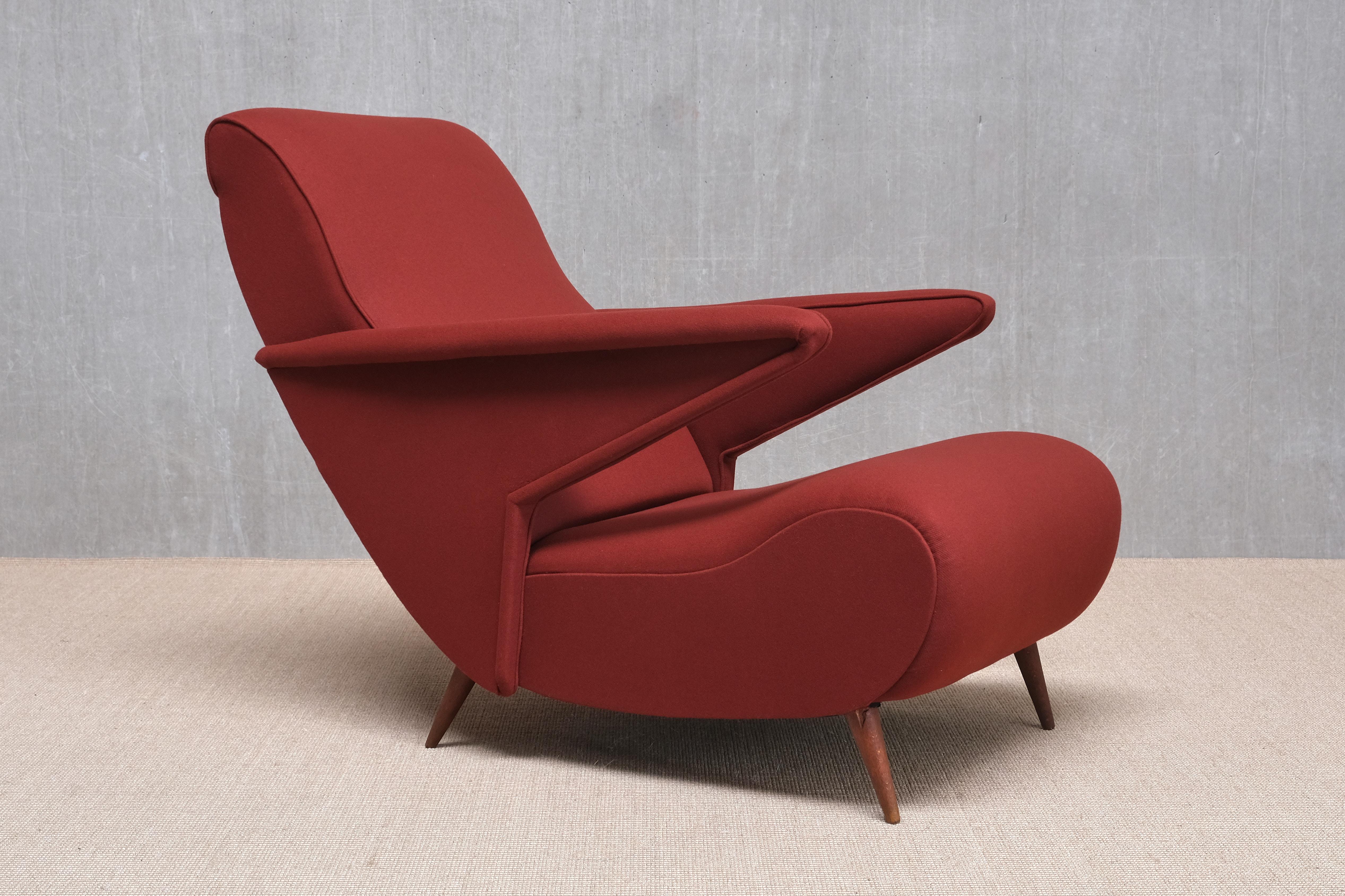 Important Angelo Banfi Reclining Armchair in Dedar Wool and Walnut, Italy, 1944 For Sale 11