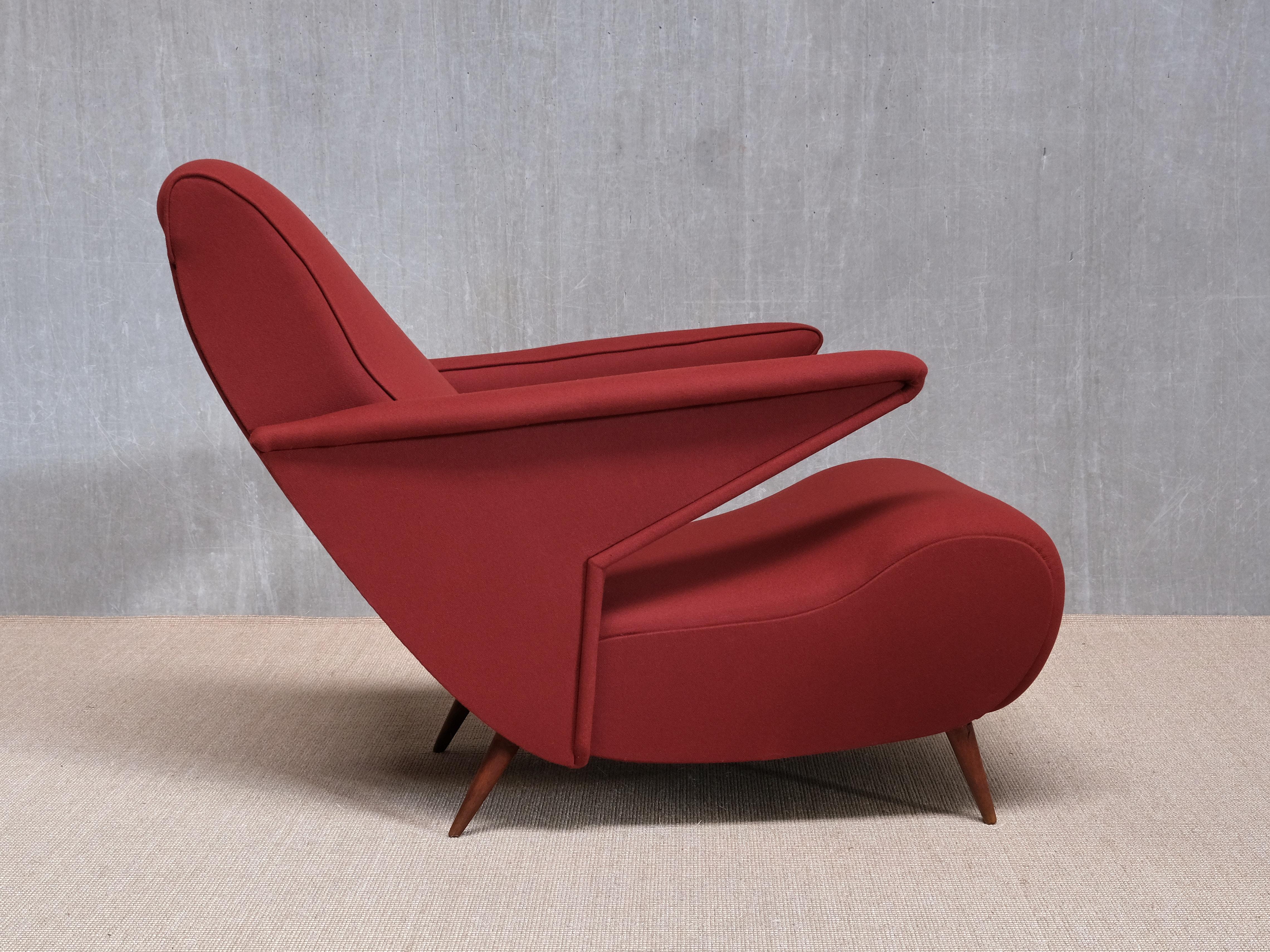 Mid-20th Century Important Angelo Banfi Reclining Armchair in Dedar Wool and Walnut, Italy, 1944 For Sale