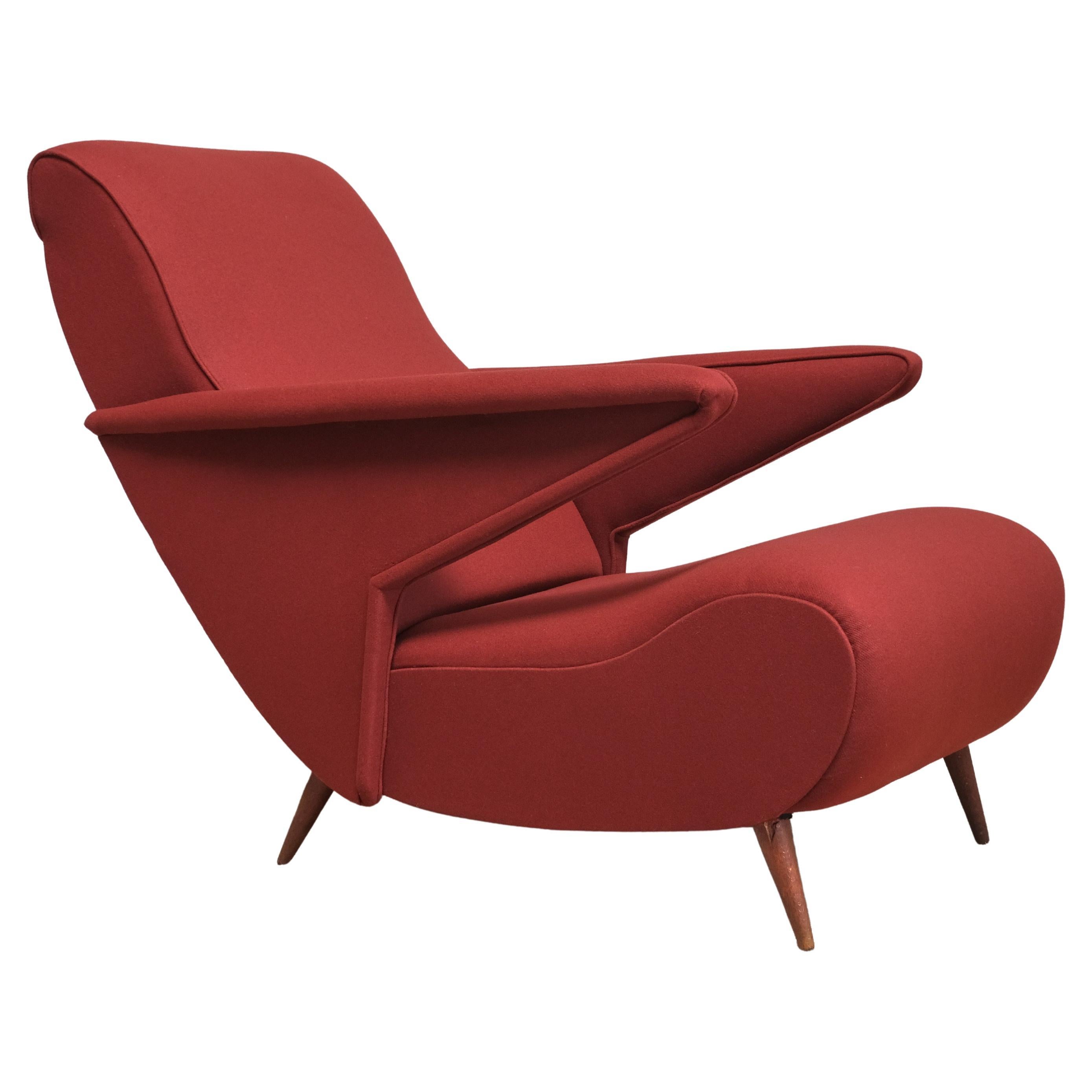 Important Angelo Banfi Reclining Armchair in Dedar Wool and Walnut, Italy, 1944 For Sale