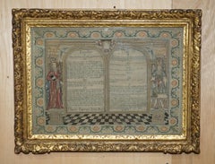 IMPORTANT ANTiQUE 10 COMMANDMENTS GEORGE I 1727 NEEDLEWORK SAMPLER MARY FARRAN