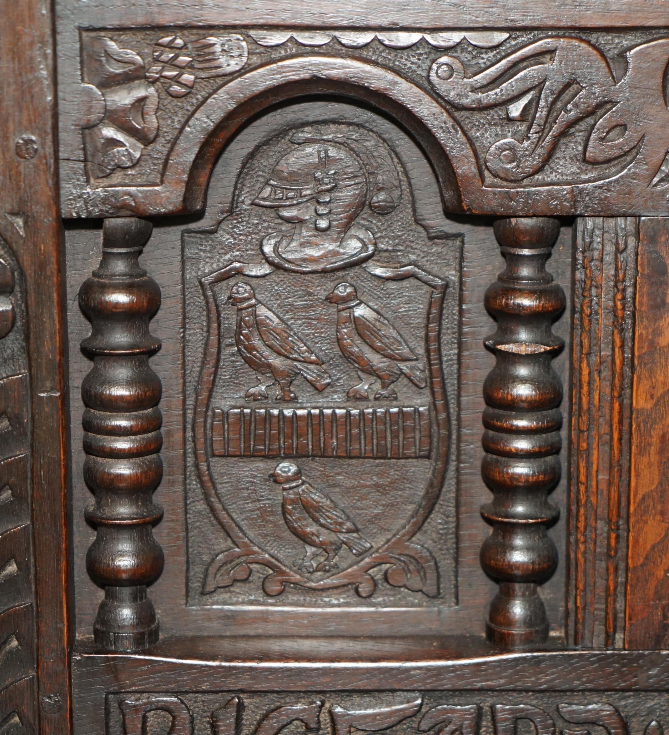 IMPORTANT ANTiQUE 1615 DATED HAND CARVED RICHARD THE LIONHEART THRONE ARMCHAIR For Sale 2
