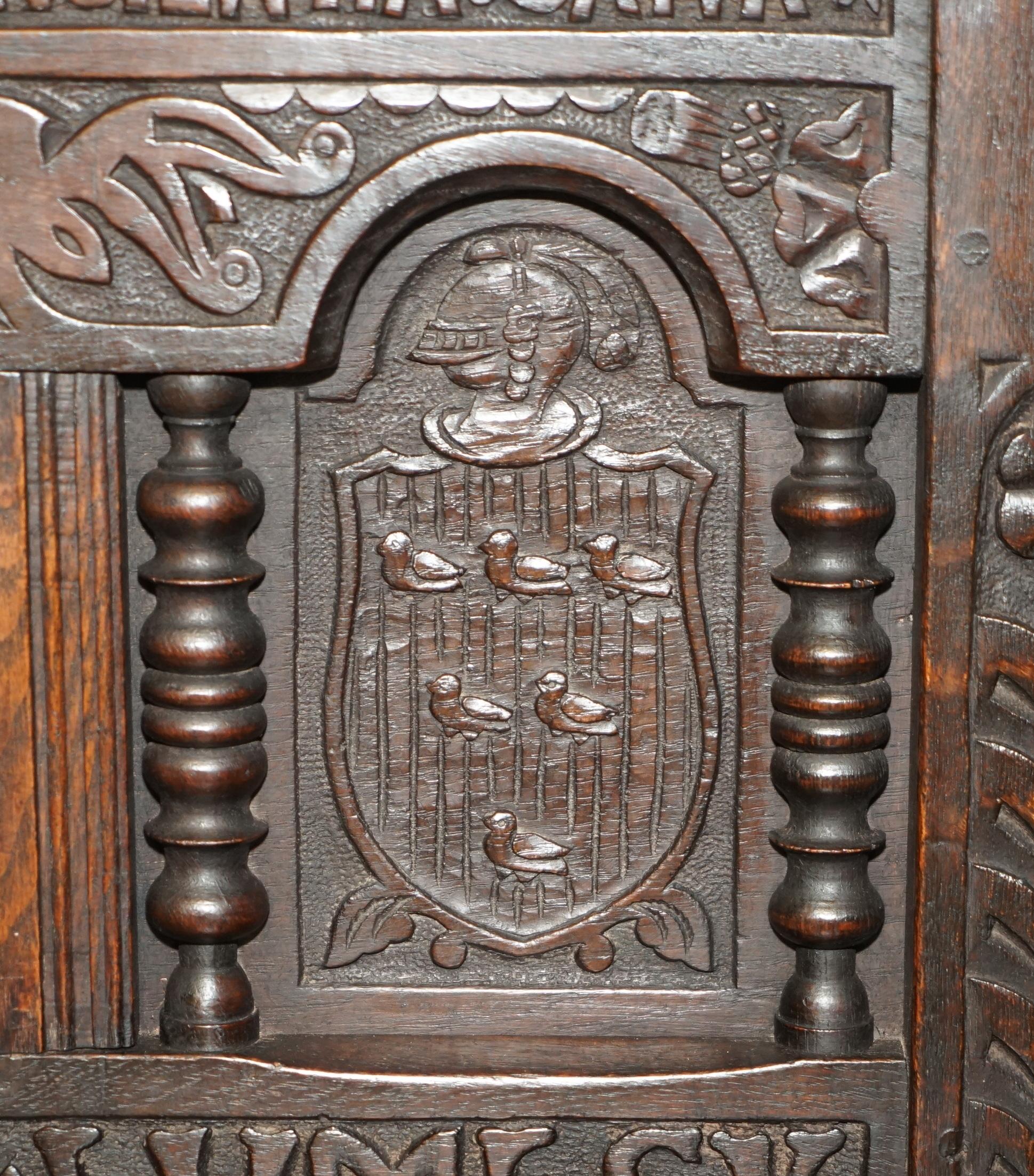 IMPORTANT ANTiQUE 1615 DATED HAND CARVED RICHARD THE LIONHEART THRONE ARMCHAIR For Sale 3
