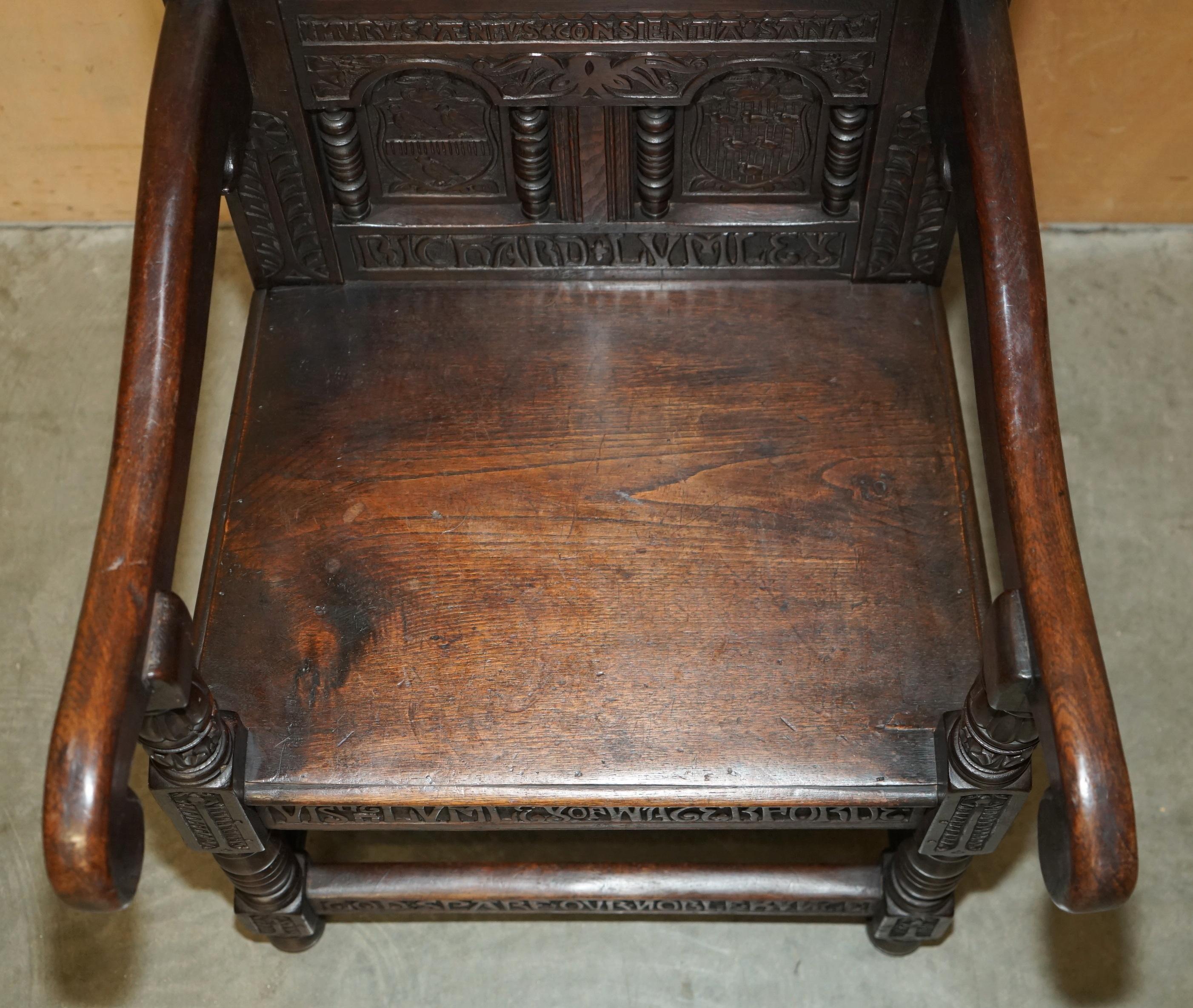 IMPORTANT ANTiQUE 1615 DATED HAND CARVED RICHARD THE LIONHEART THRONE ARMCHAIR For Sale 6