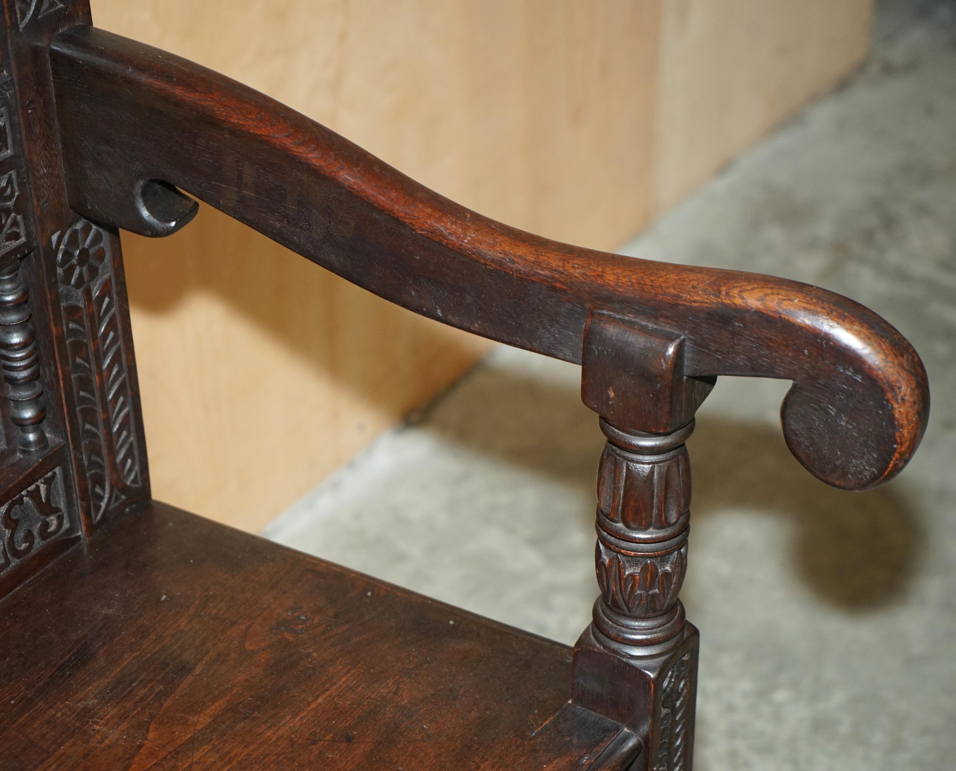 IMPORTANT ANTiQUE 1615 DATED HAND CARVED RICHARD THE LIONHEART THRONE ARMCHAIR For Sale 7