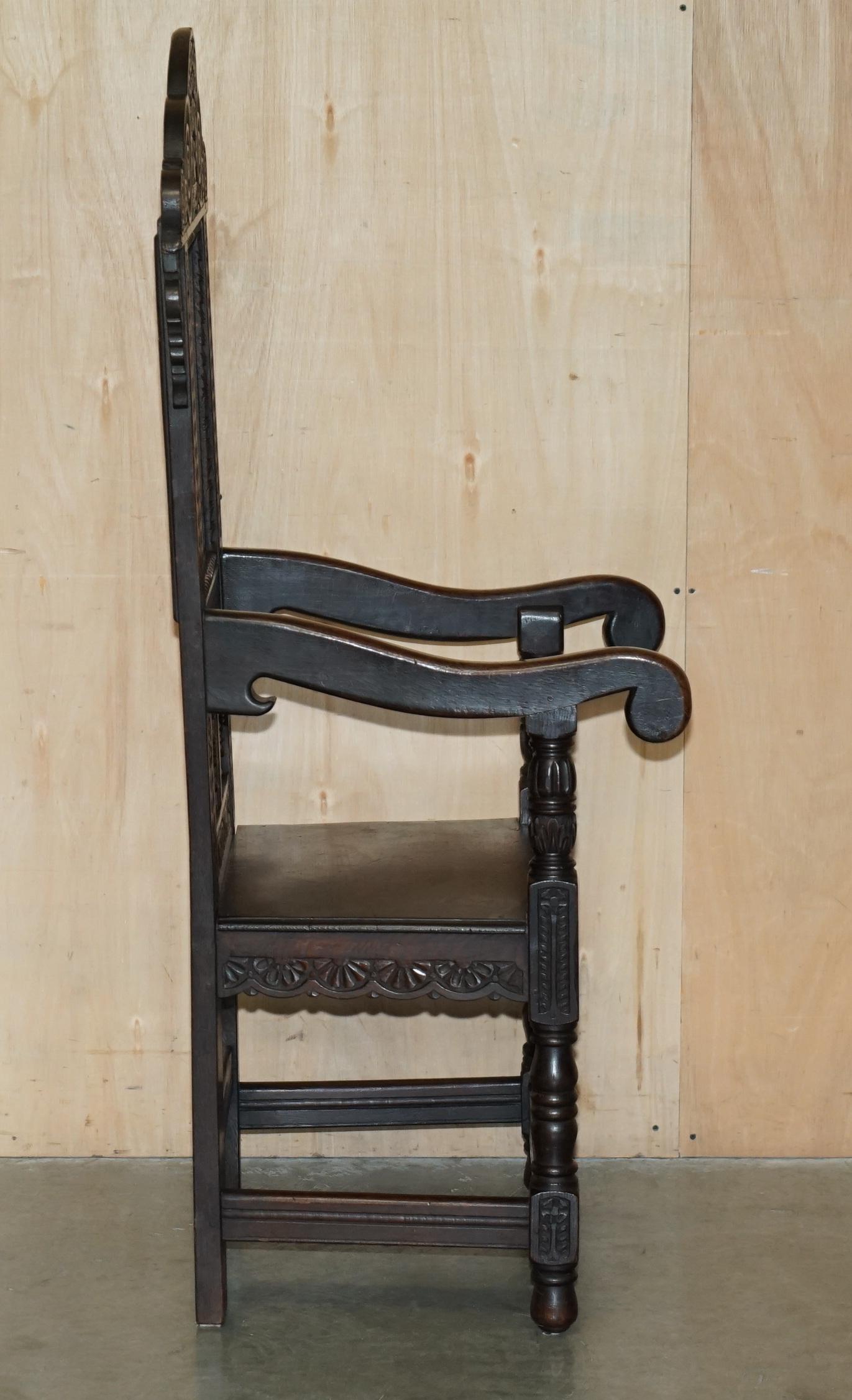 IMPORTANT ANTiQUE 1615 DATED HAND CARVED RICHARD THE LIONHEART THRONE ARMCHAIR For Sale 11