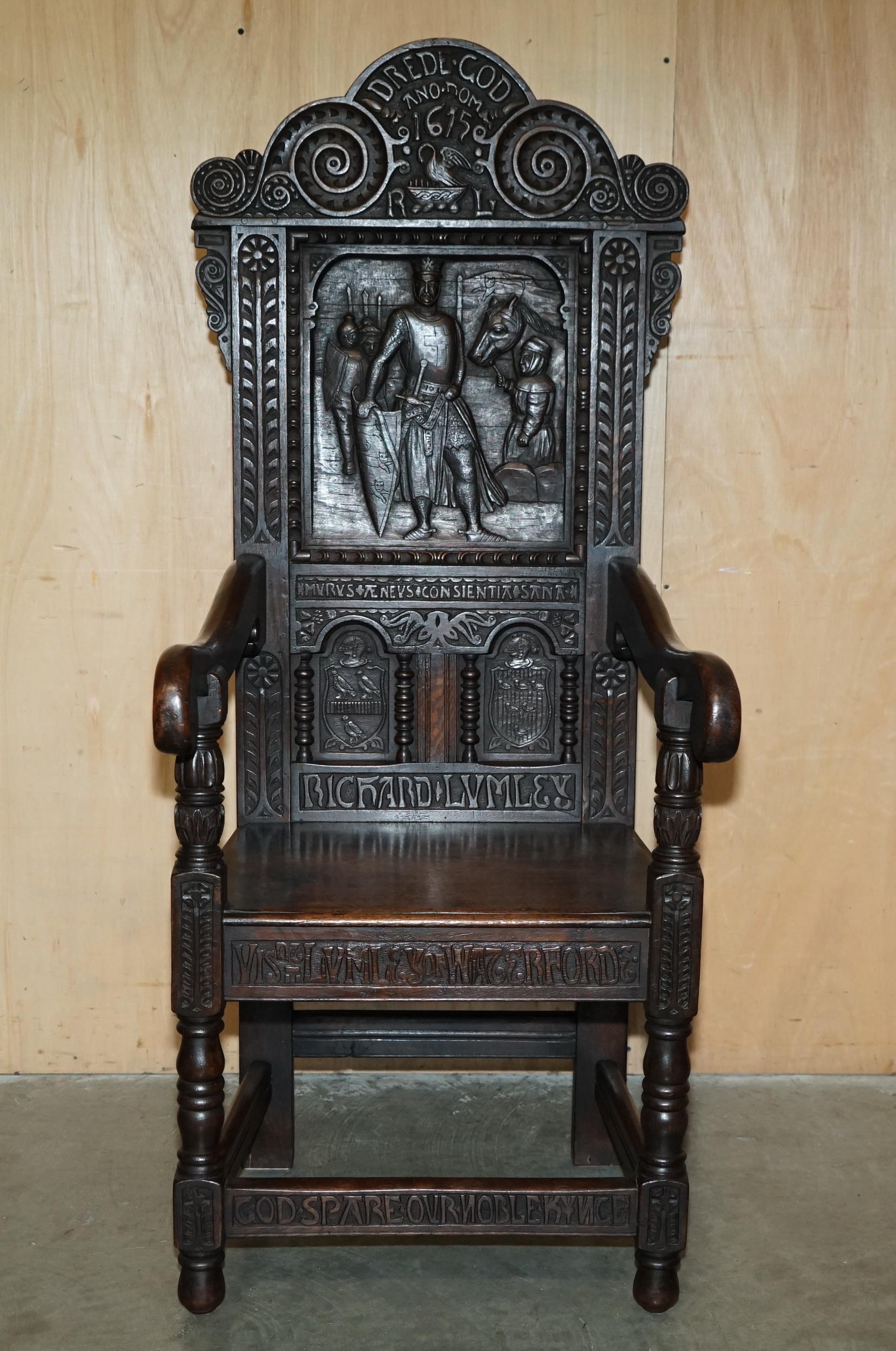 Other IMPORTANT ANTiQUE 1615 DATED HAND CARVED RICHARD THE LIONHEART THRONE ARMCHAIR For Sale