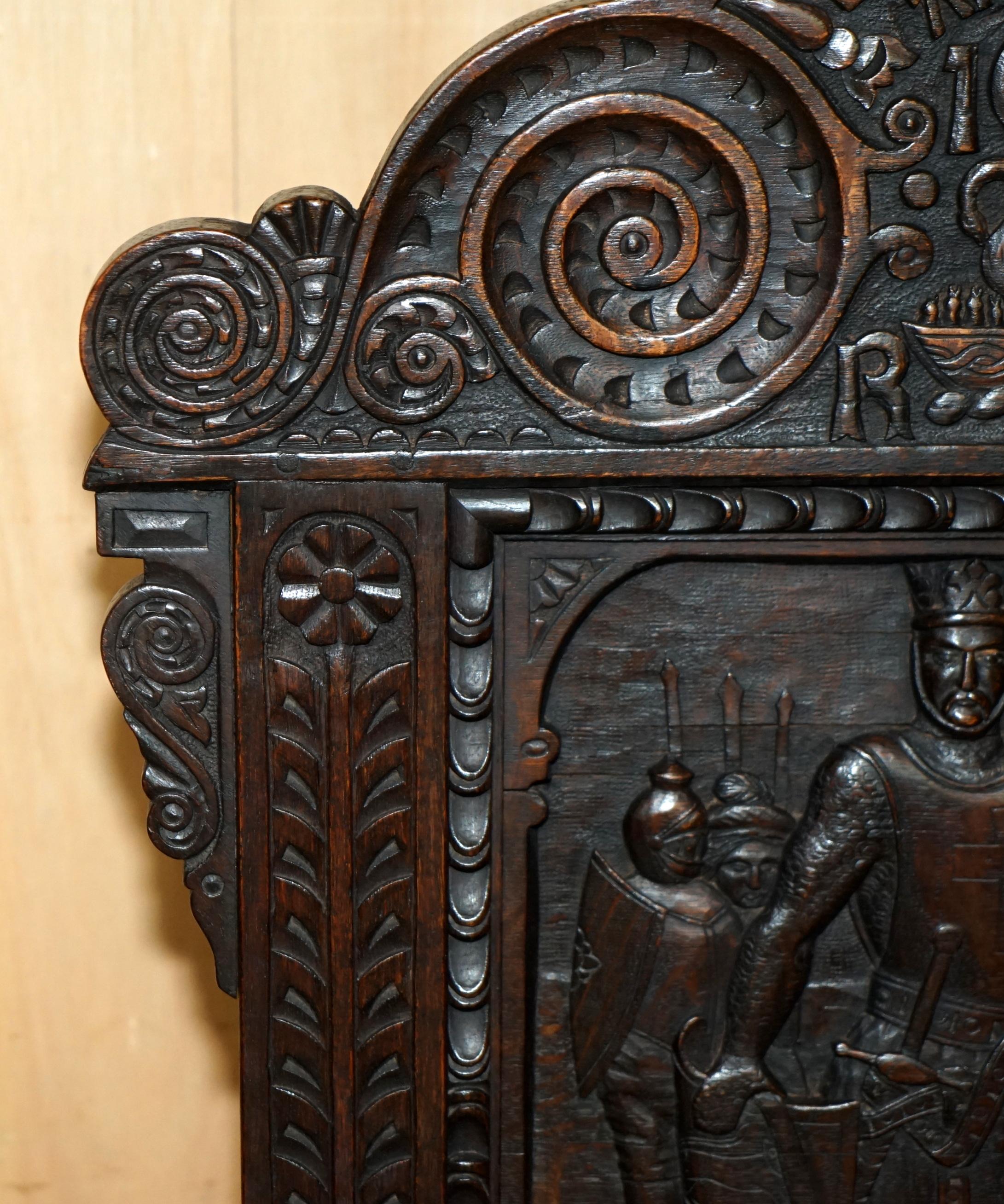 Early 17th Century IMPORTANT ANTiQUE 1615 DATED HAND CARVED RICHARD THE LIONHEART THRONE ARMCHAIR For Sale