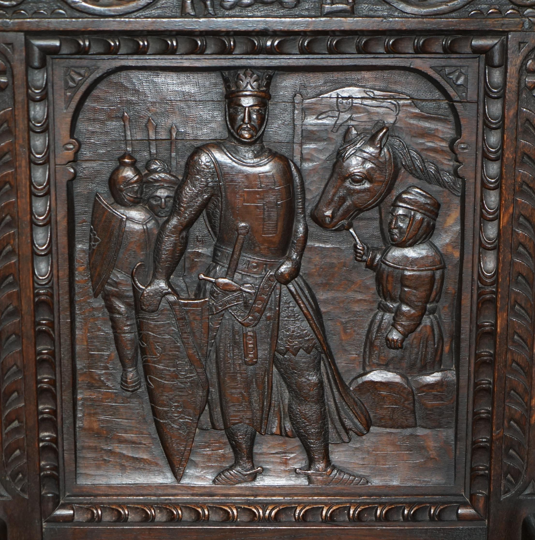Oak IMPORTANT ANTiQUE 1615 DATED HAND CARVED RICHARD THE LIONHEART THRONE ARMCHAIR For Sale