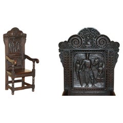 IMPORTANT ANTiQUE 1615 DATED HAND CARVED RICHARD THE LIONHEART THRONE ARMCHAIR