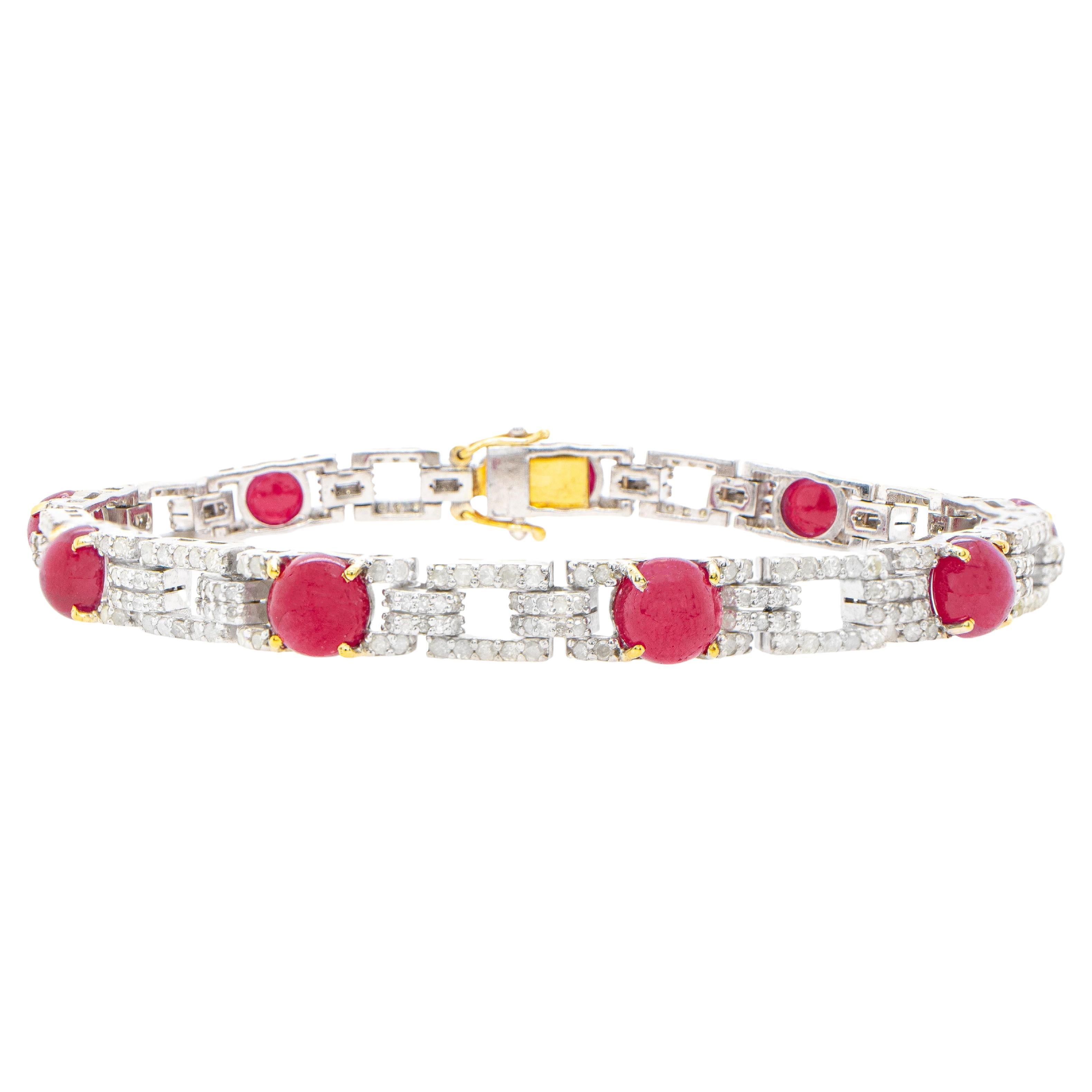 Important bracelet ancien en rubis et diamants de 18 carats en vente