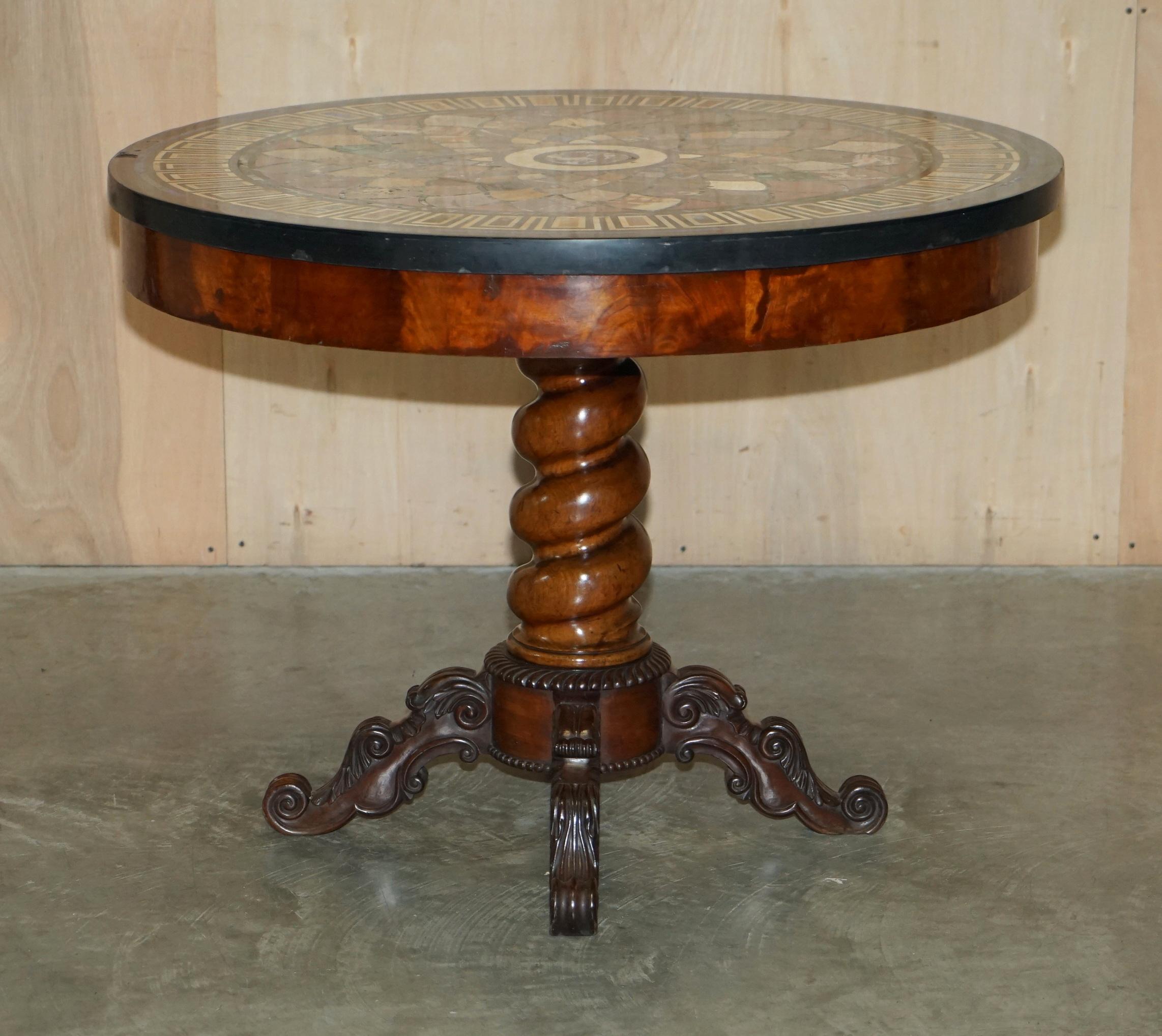 We are delighted to offer for sale this important William Iv Circa 1830 Flamed Mahogany Spiral Column base centre table with stunning Pietra Dura Speciamine Marble top 

A truly sublime centre table, the base has been restored by my French