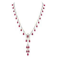 Important Antique 88 Carats Ruby Drop Necklace Fancy Light Yellow Diamonds