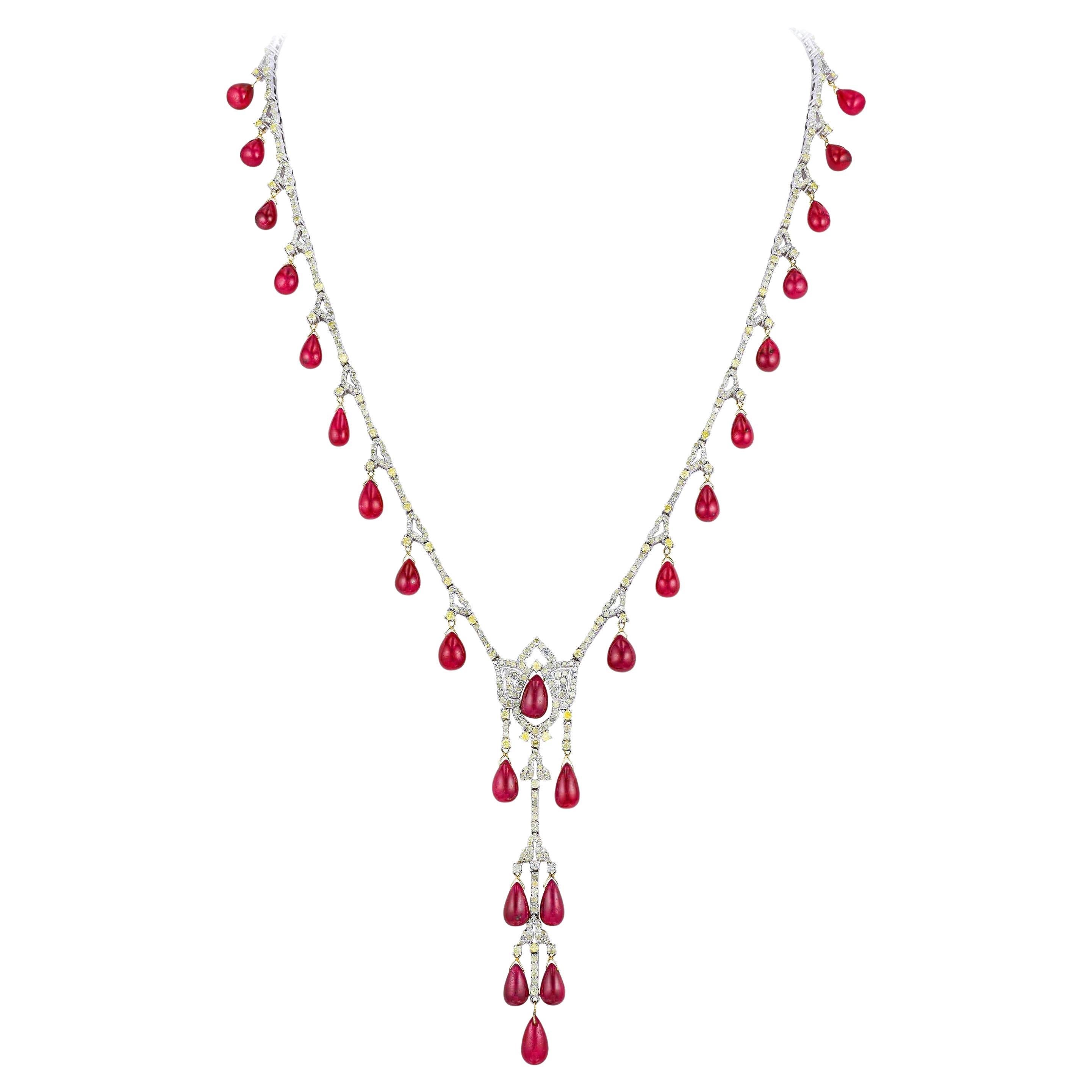 Important Antique 88 Carats Ruby Drop Necklace Fa… - image 1