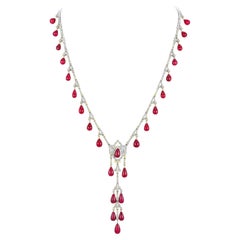 Important Antique 88 Carats Ruby Drop Necklace Fancy Light Yellow Diamonds