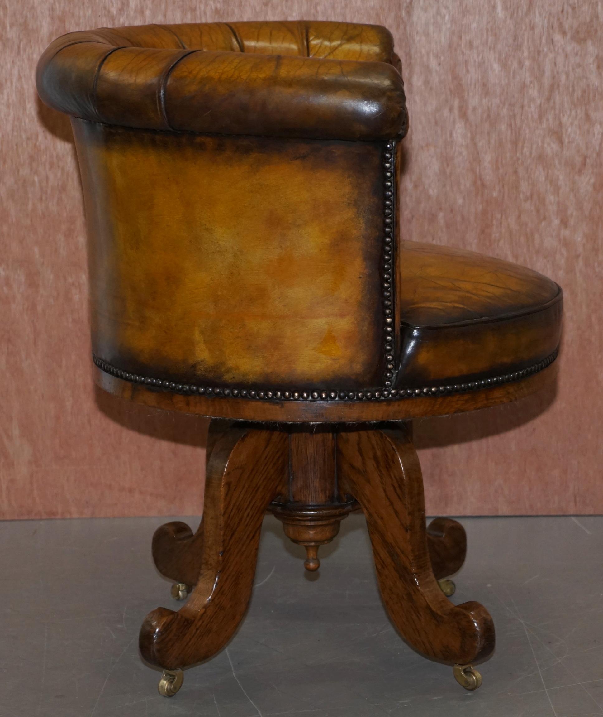 Important Antique Chesterfield circa 1860 Restored Brown Leather Captains Chair 3