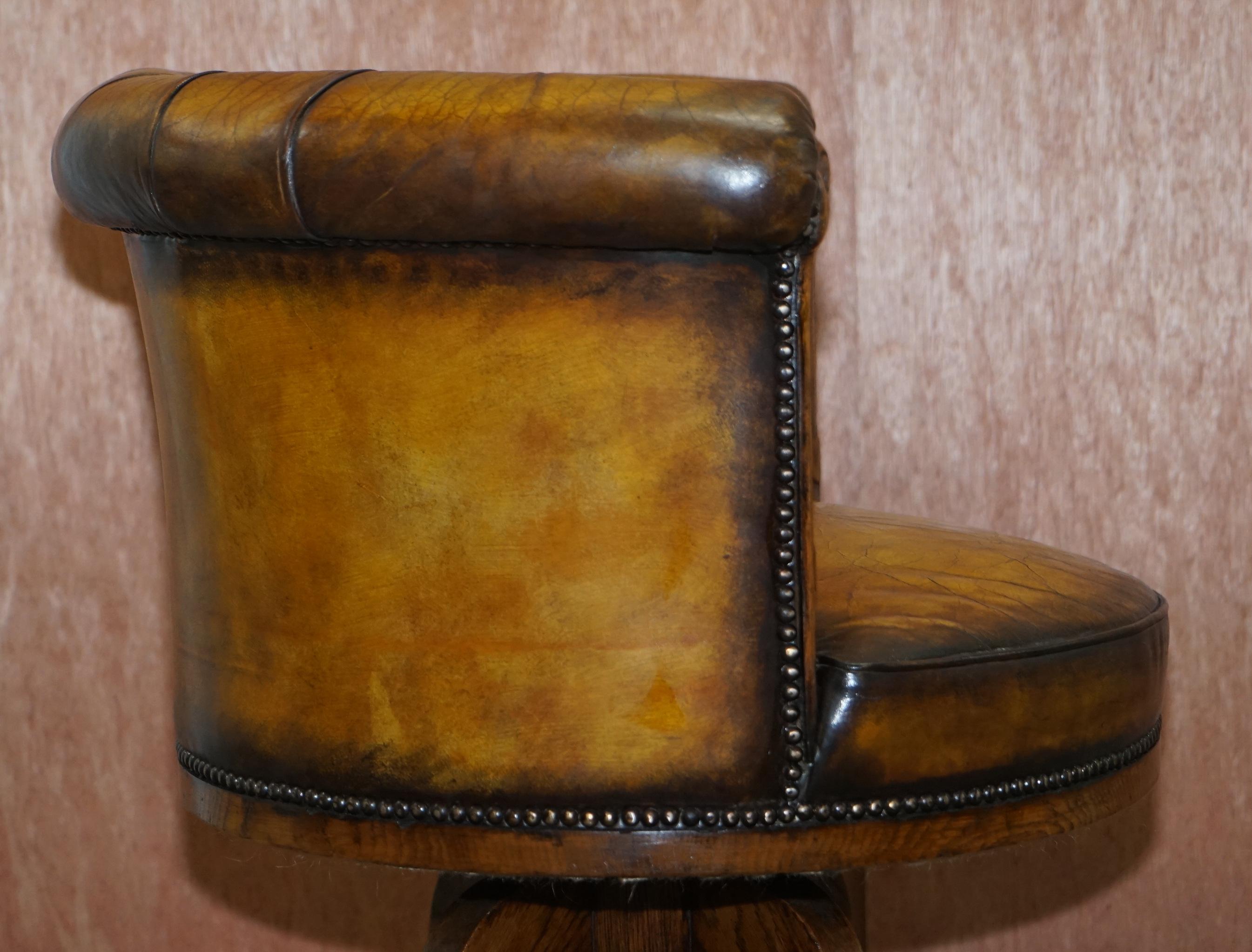 Important Antique Chesterfield circa 1860 Restored Brown Leather Captains Chair 4