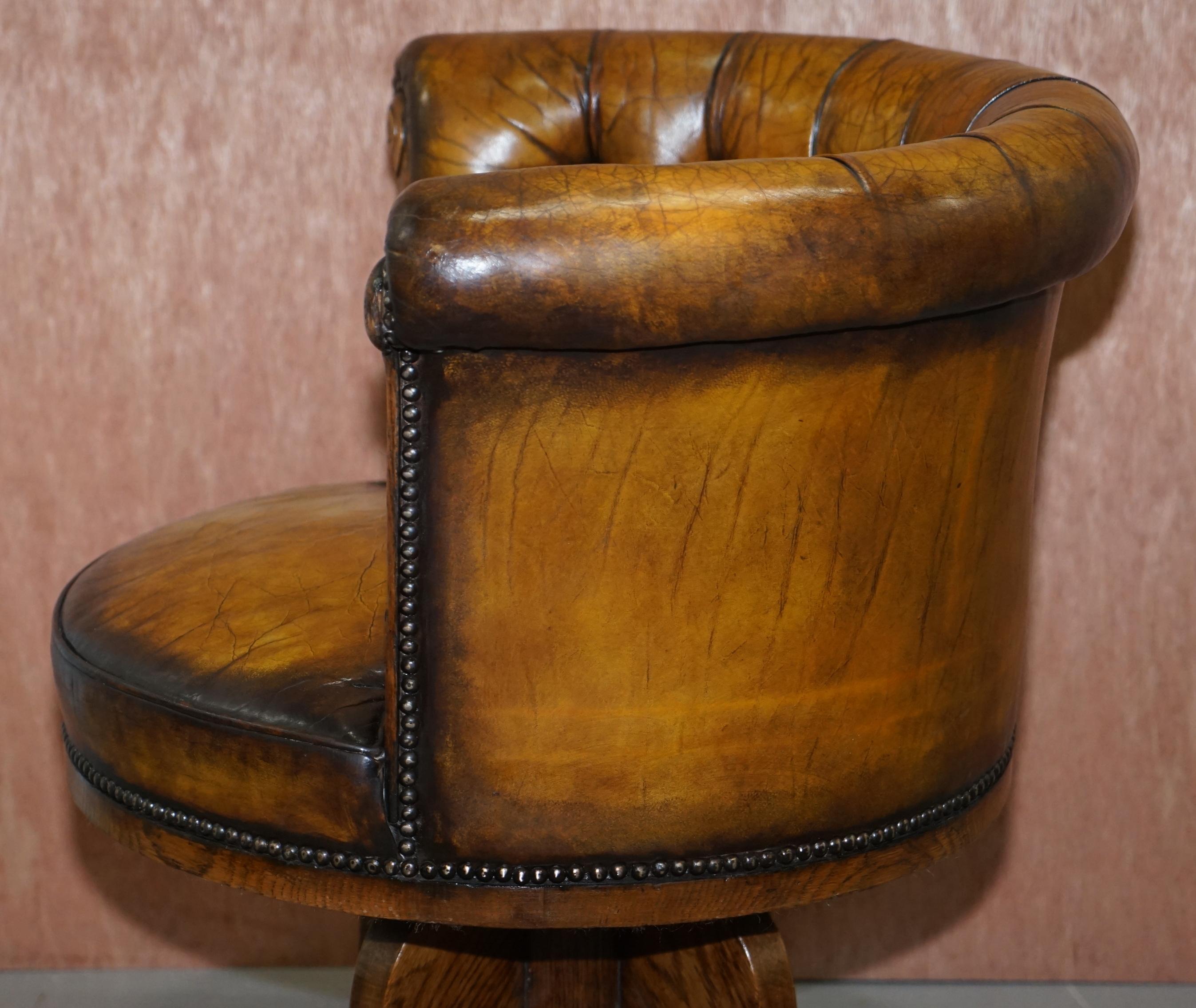 Important Antique Chesterfield circa 1860 Restored Brown Leather Captains Chair 8