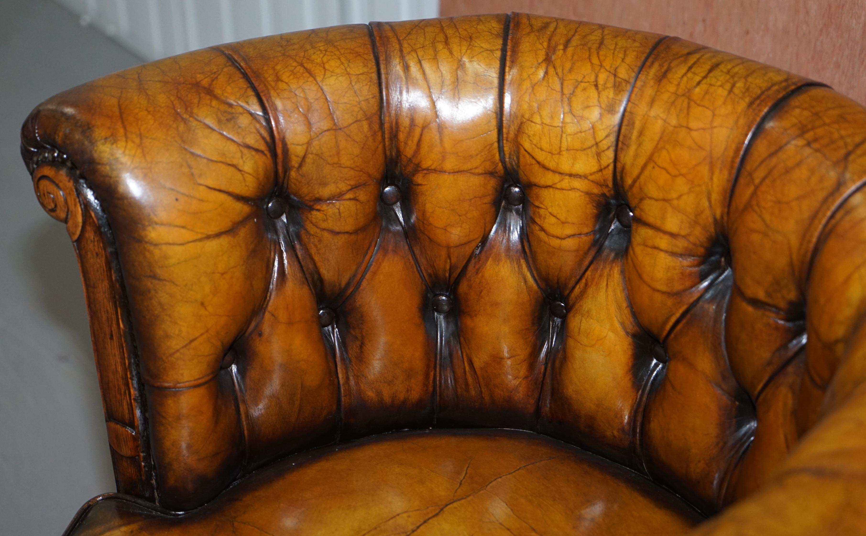 Hand-Crafted Important Antique Chesterfield circa 1860 Restored Brown Leather Captains Chair