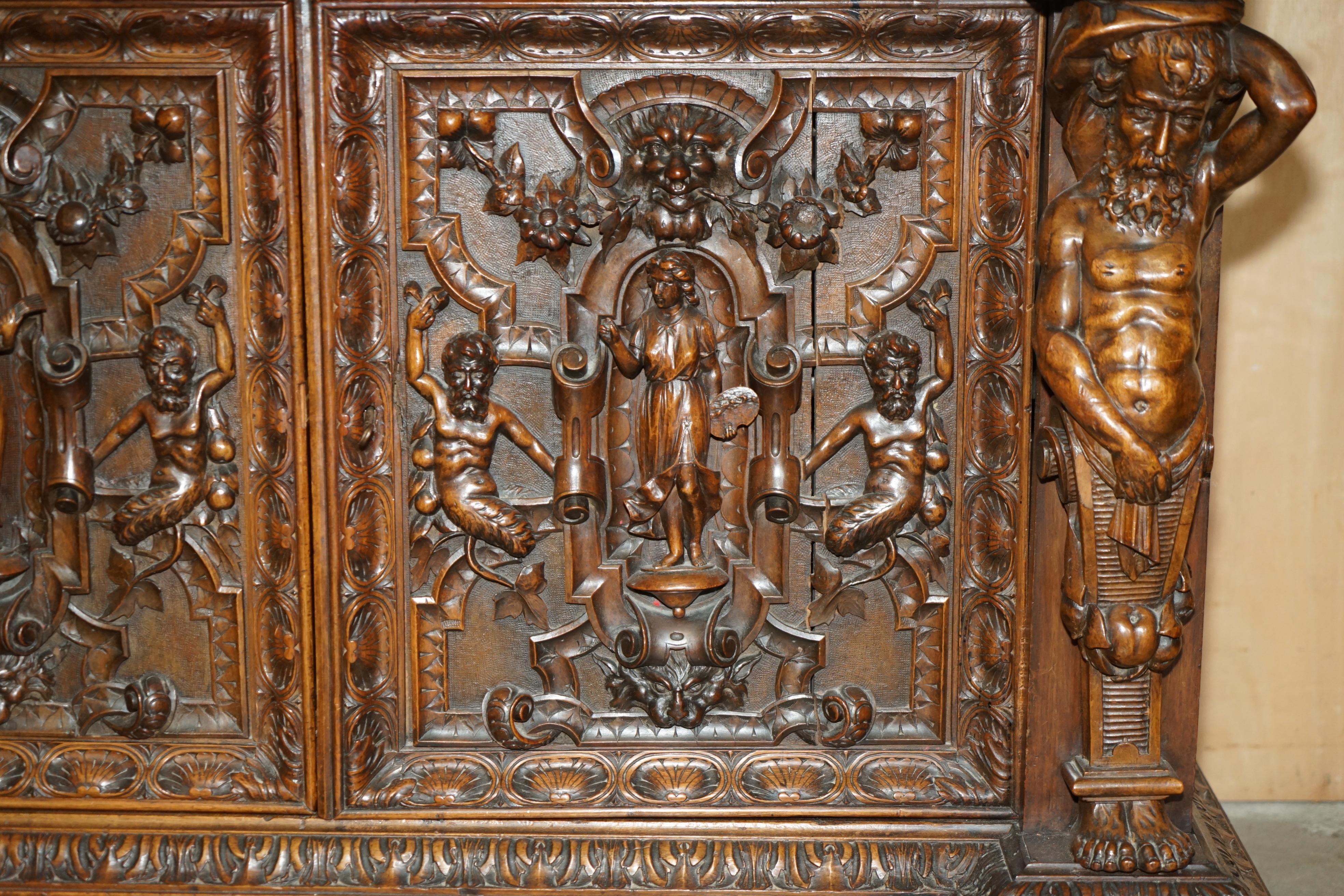 IMPORTANT ANTIQUE CIRCA 1850 FRENCH WALNUT ORNATELY CARVED BUFFET SiDEBOARD For Sale 2