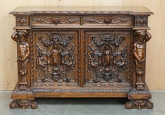 IMPORTANT ANTIQUE CIRCA 1850 FRENCH WALNUT ORNATELY CARVED BUFFET SiDEBOARD