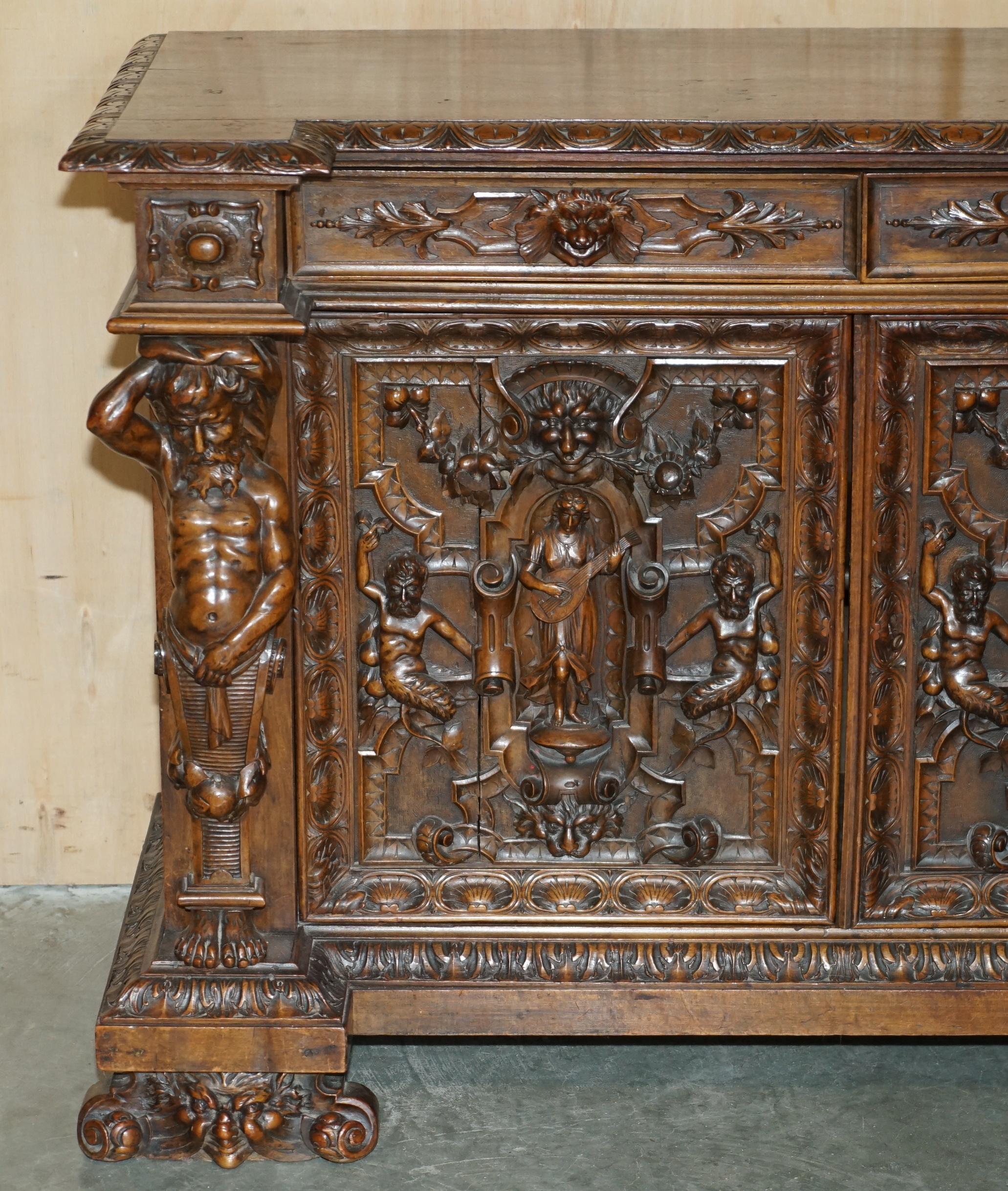 Early Victorian IMPORTANT ANTIQUE CIRCA 1850 FRENCH WALNUT ORNATELY CARVED BUFFET SiDEBOARD For Sale