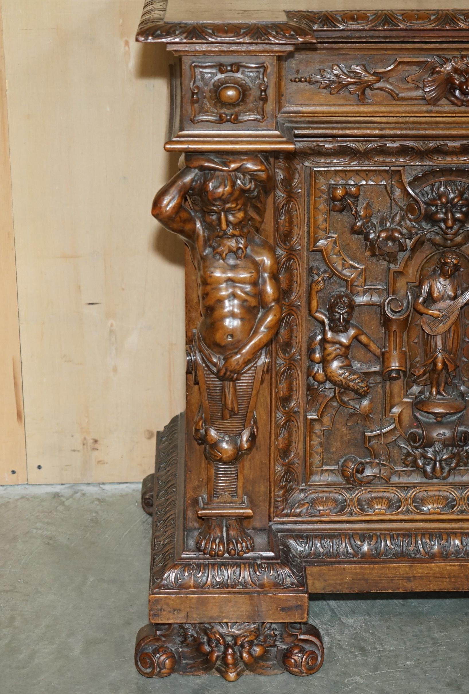 Hand-Crafted IMPORTANT ANTIQUE CIRCA 1850 FRENCH WALNUT ORNATELY CARVED BUFFET SiDEBOARD For Sale