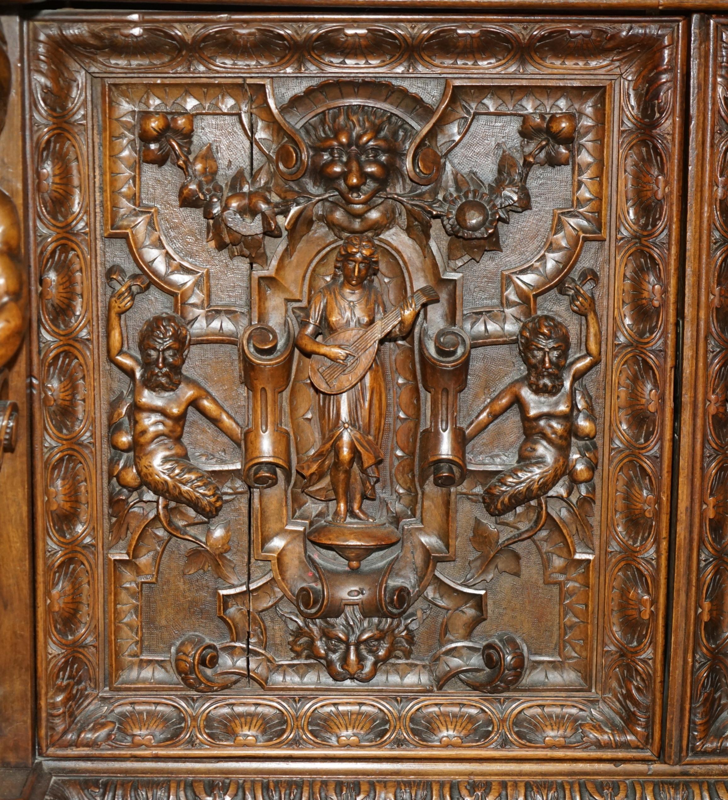 Mid-19th Century IMPORTANT ANTIQUE CIRCA 1850 FRENCH WALNUT ORNATELY CARVED BUFFET SiDEBOARD For Sale