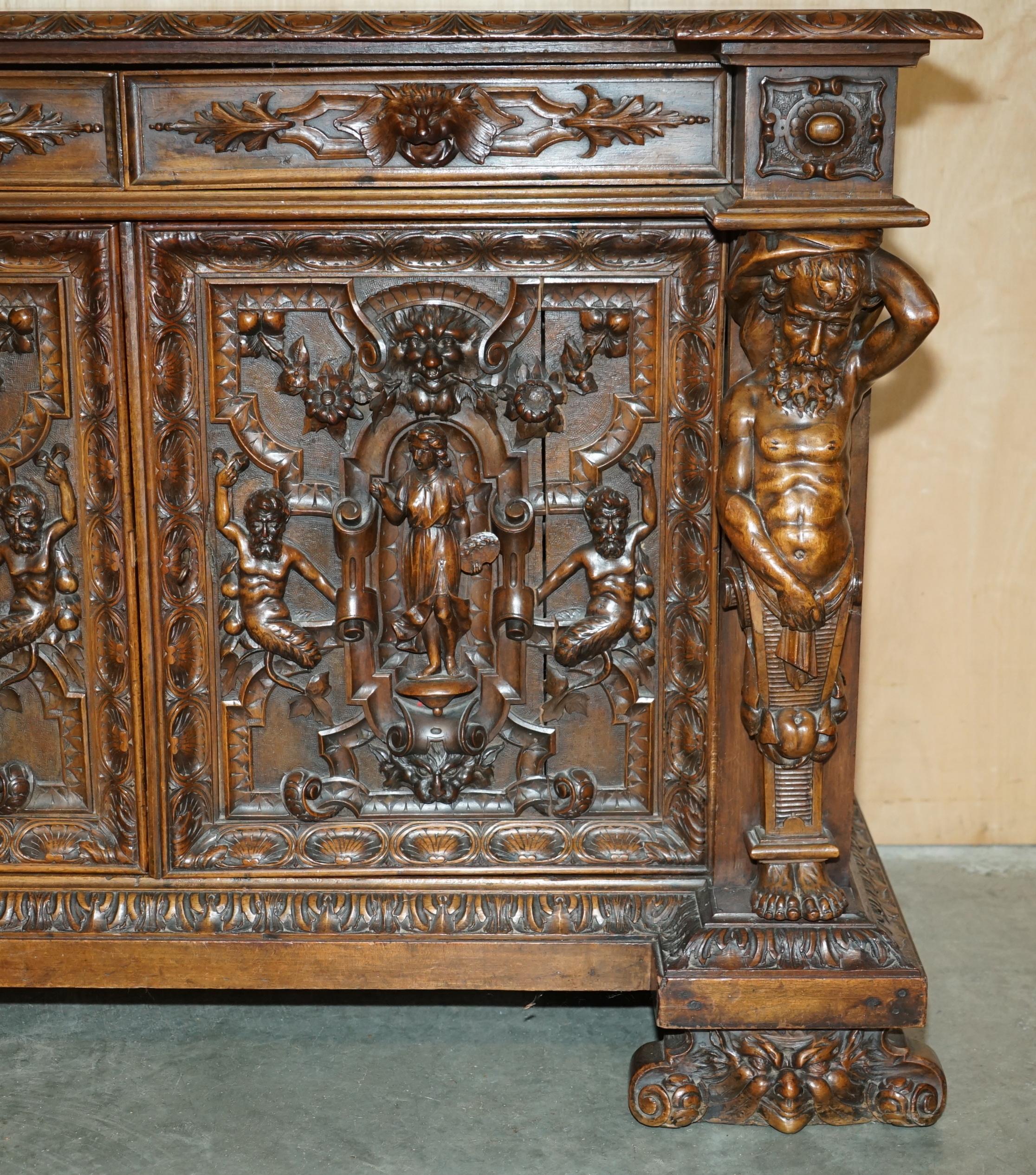 Walnut IMPORTANT ANTIQUE CIRCA 1850 FRENCH WALNUT ORNATELY CARVED BUFFET SiDEBOARD For Sale