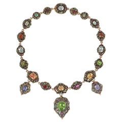 Important Antique Early-19th Century Swiss Enamel, Gold, and Multi-Gem Necklace