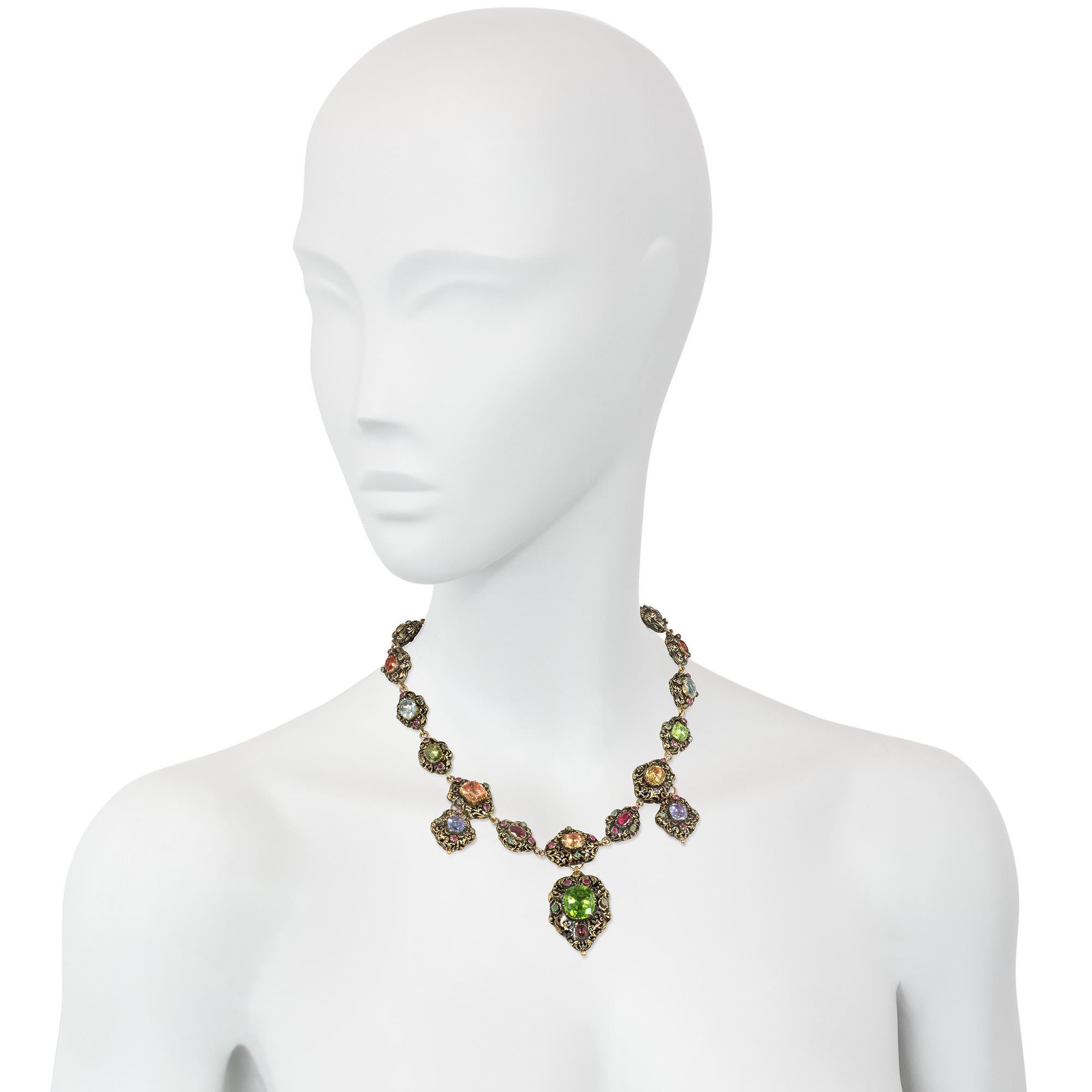 Important Antique Early-19th Century Swiss Enamel, Gold, and Multi-Gem Necklace In Good Condition For Sale In New York, NY
