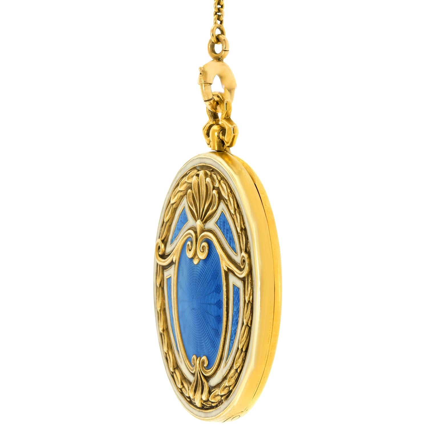 Important collier médaillon ancien en émail en vente 7