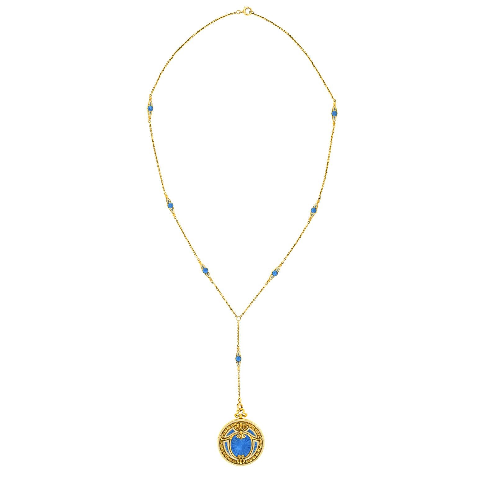 Important collier médaillon ancien en émail en vente 4