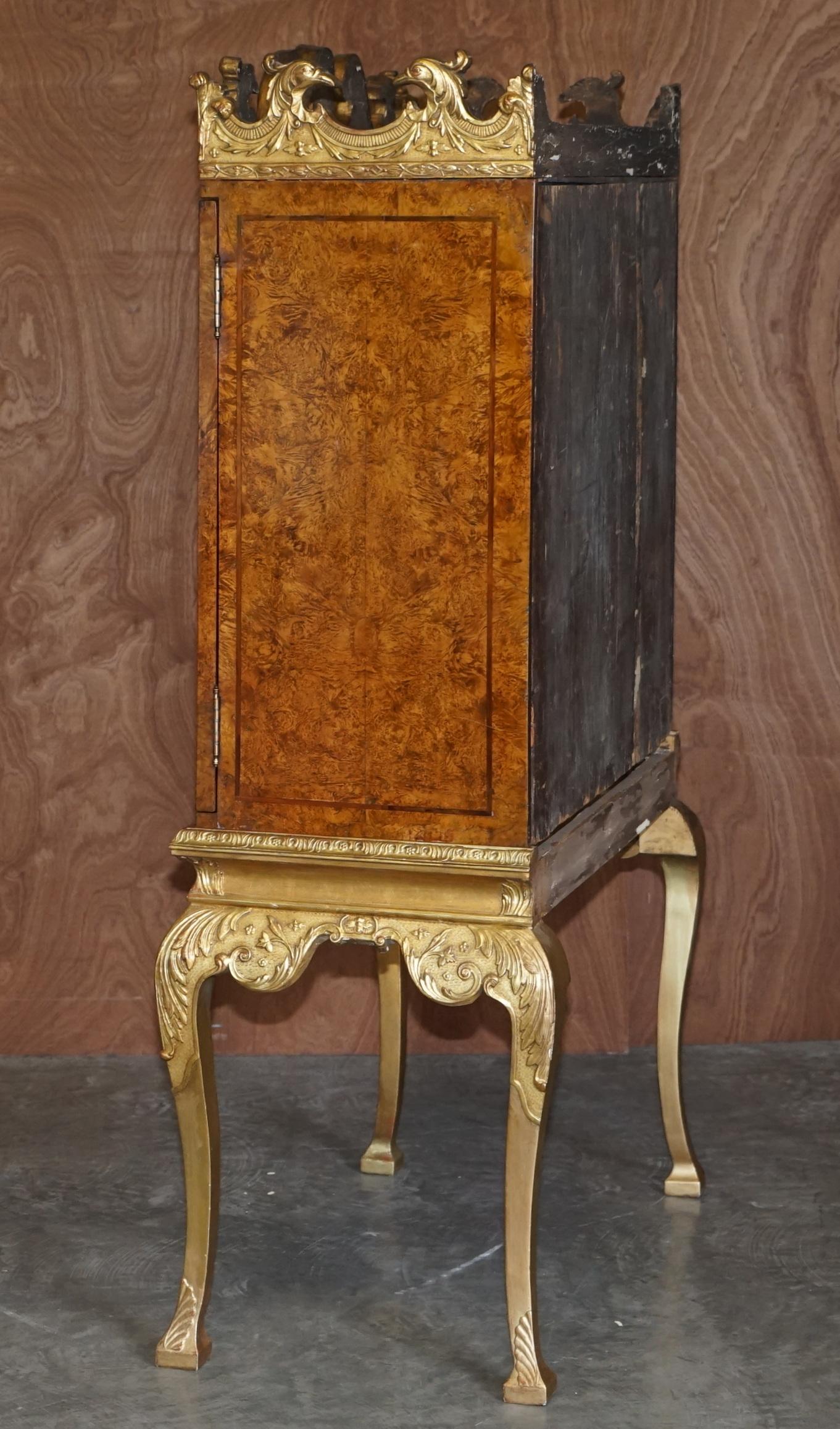 Important Antique George II circa 1740 Mulberry Wood Giltwood Drinks Cabinet For Sale 12