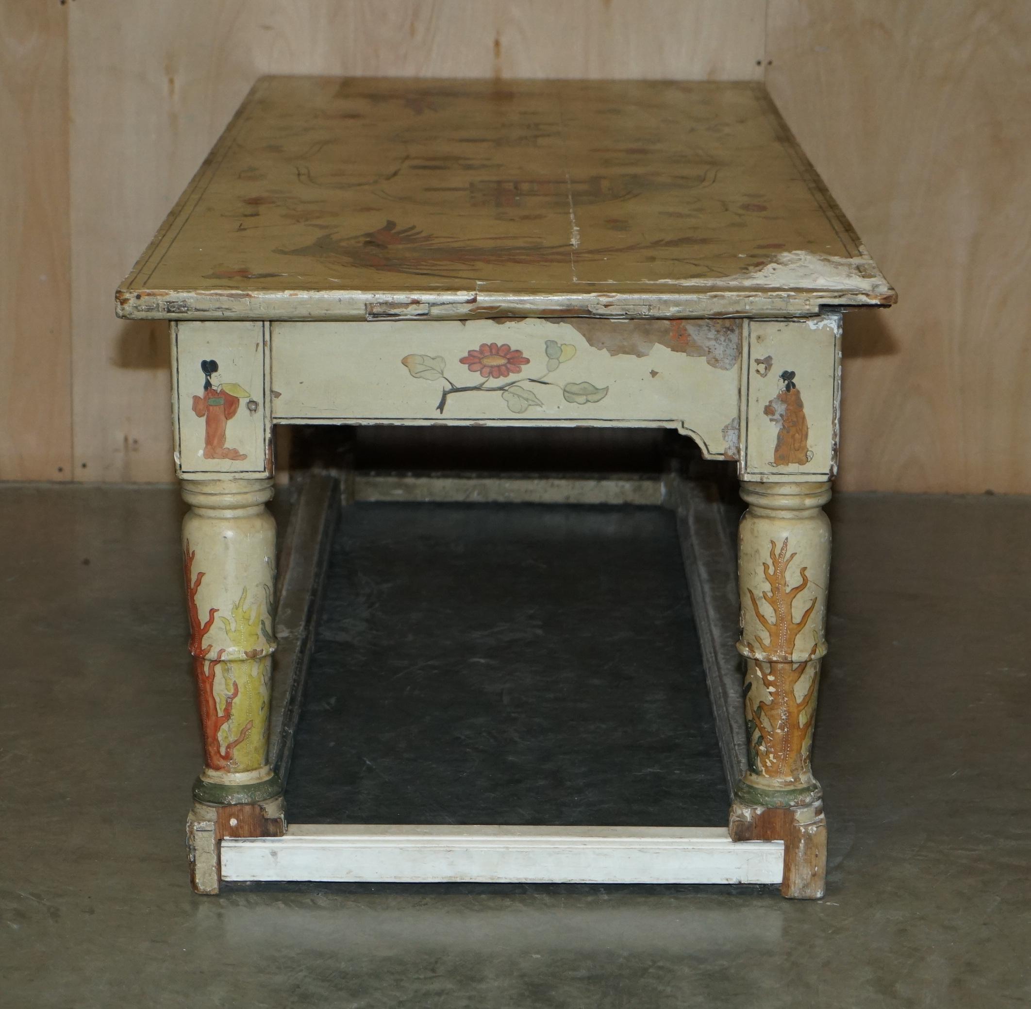 Important Antique Georgian Chinoiserie circa 1800 Chinese Refectory Dining Table For Sale 14
