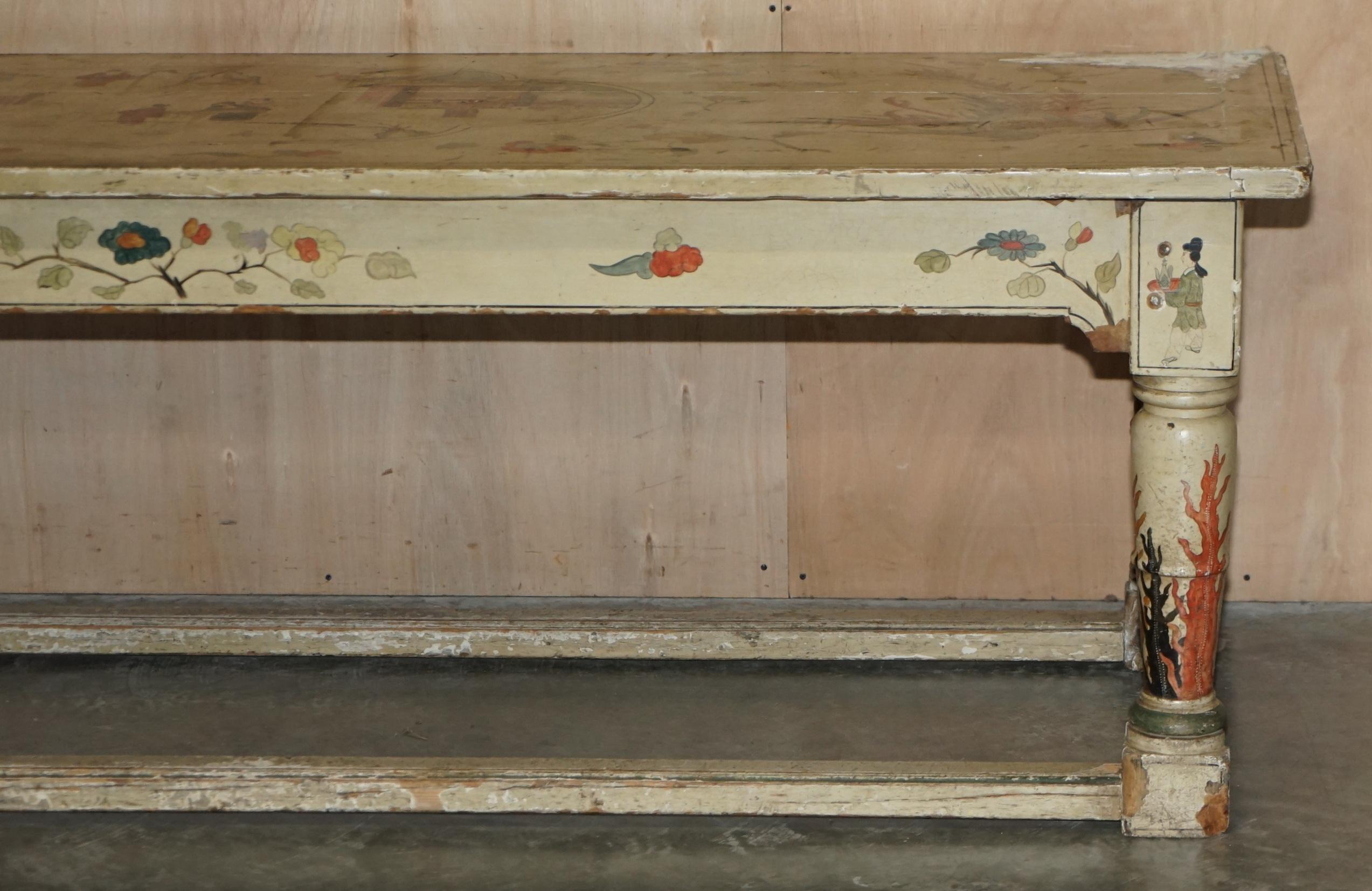 Oak Important Antique Georgian Chinoiserie circa 1800 Chinese Refectory Dining Table For Sale