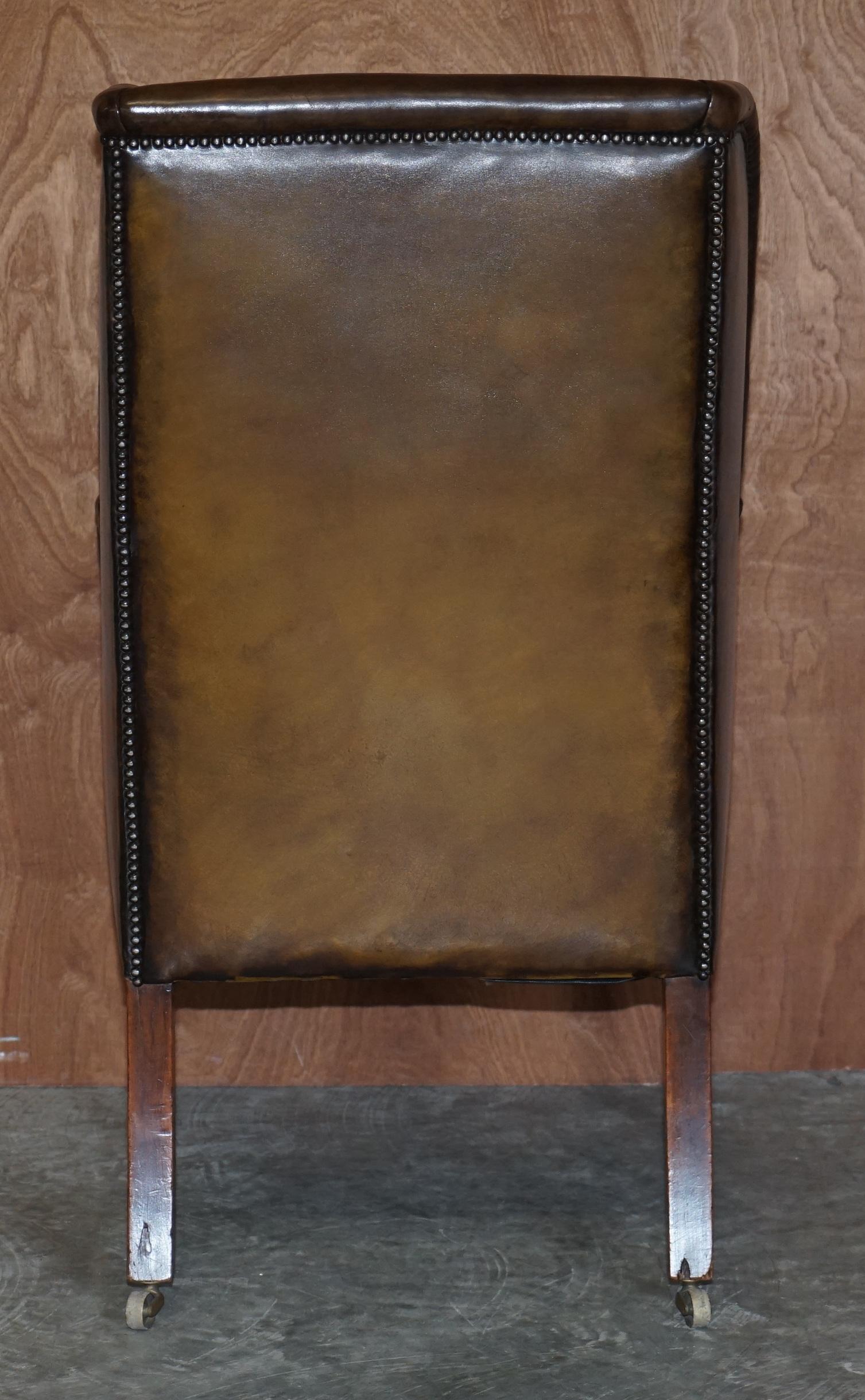 Important Antique Georgian circa 1780 Porters Wingback Armchair Brown Leather 9