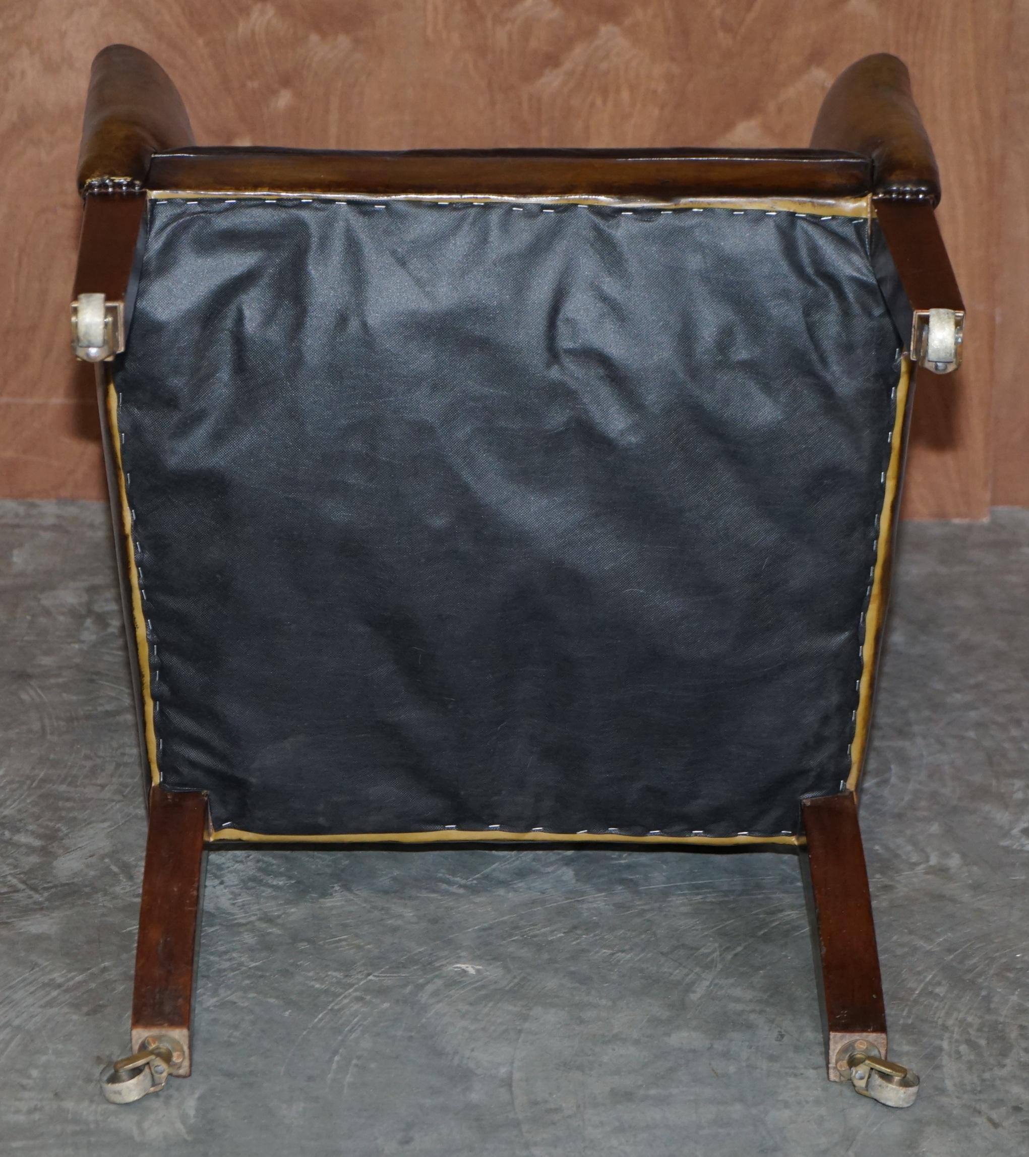 Important Antique Georgian circa 1780 Porters Wingback Armchair Brown Leather 12