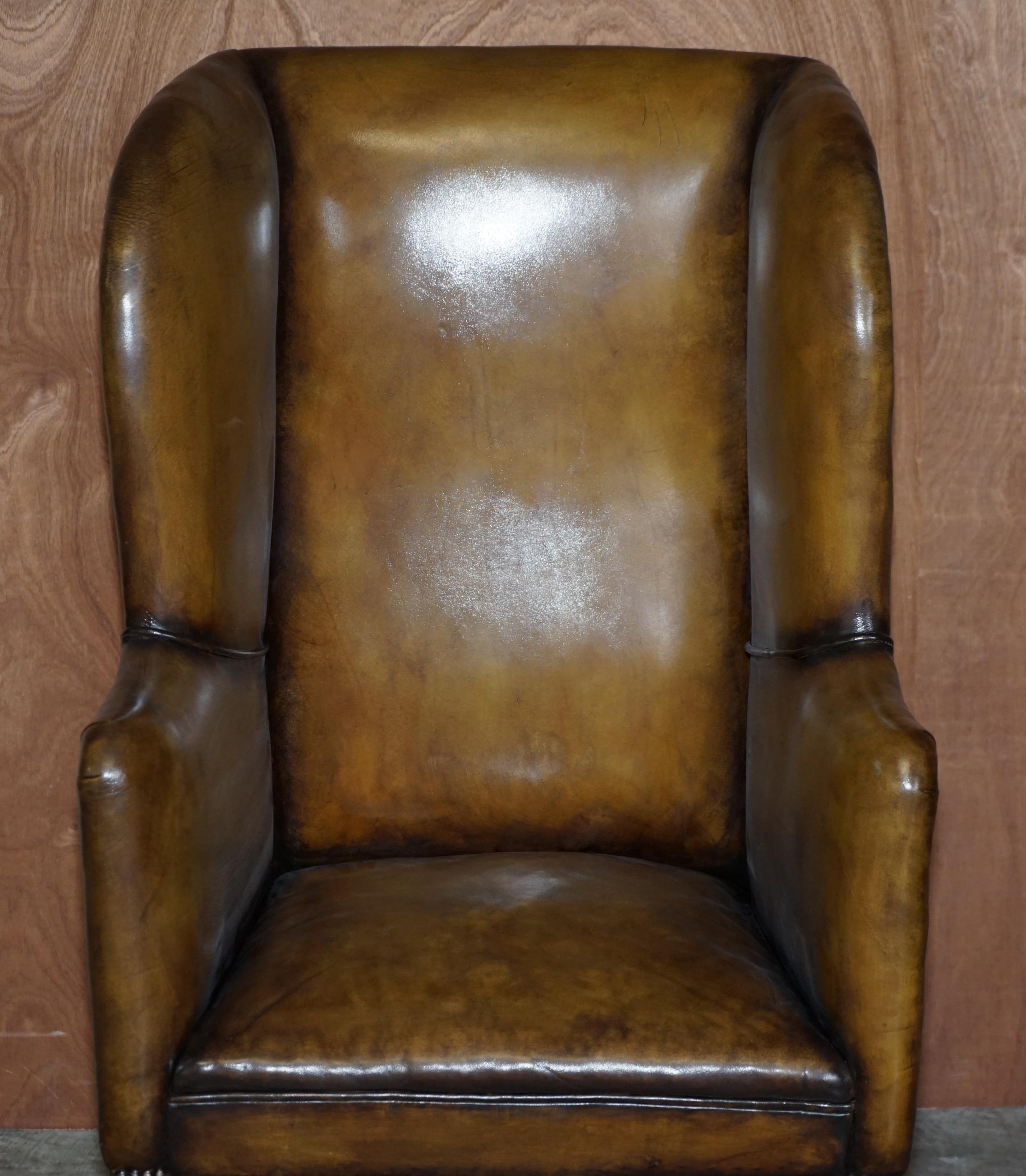 English Important Antique Georgian circa 1780 Porters Wingback Armchair Brown Leather