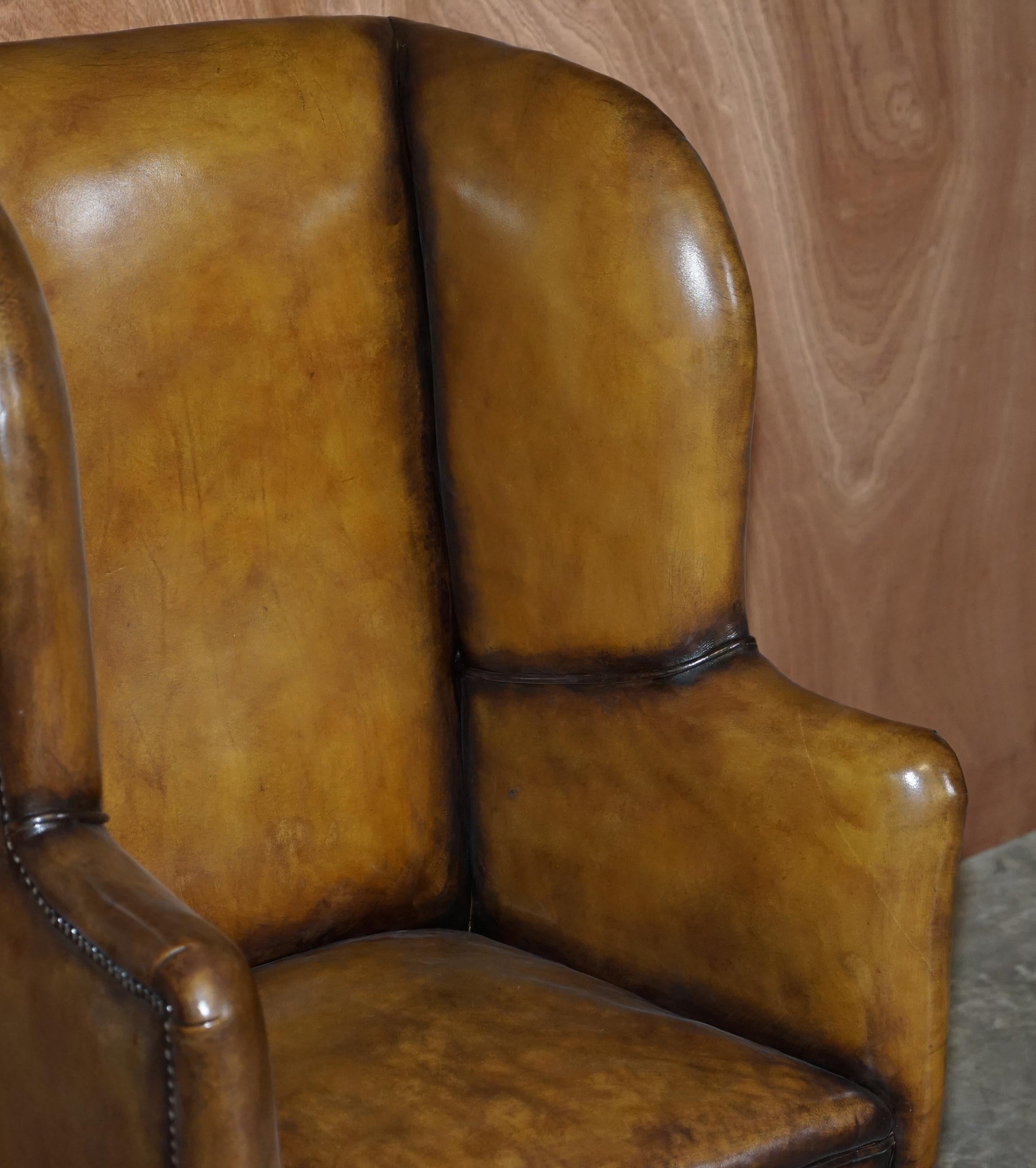 Late 18th Century Important Antique Georgian circa 1780 Porters Wingback Armchair Brown Leather