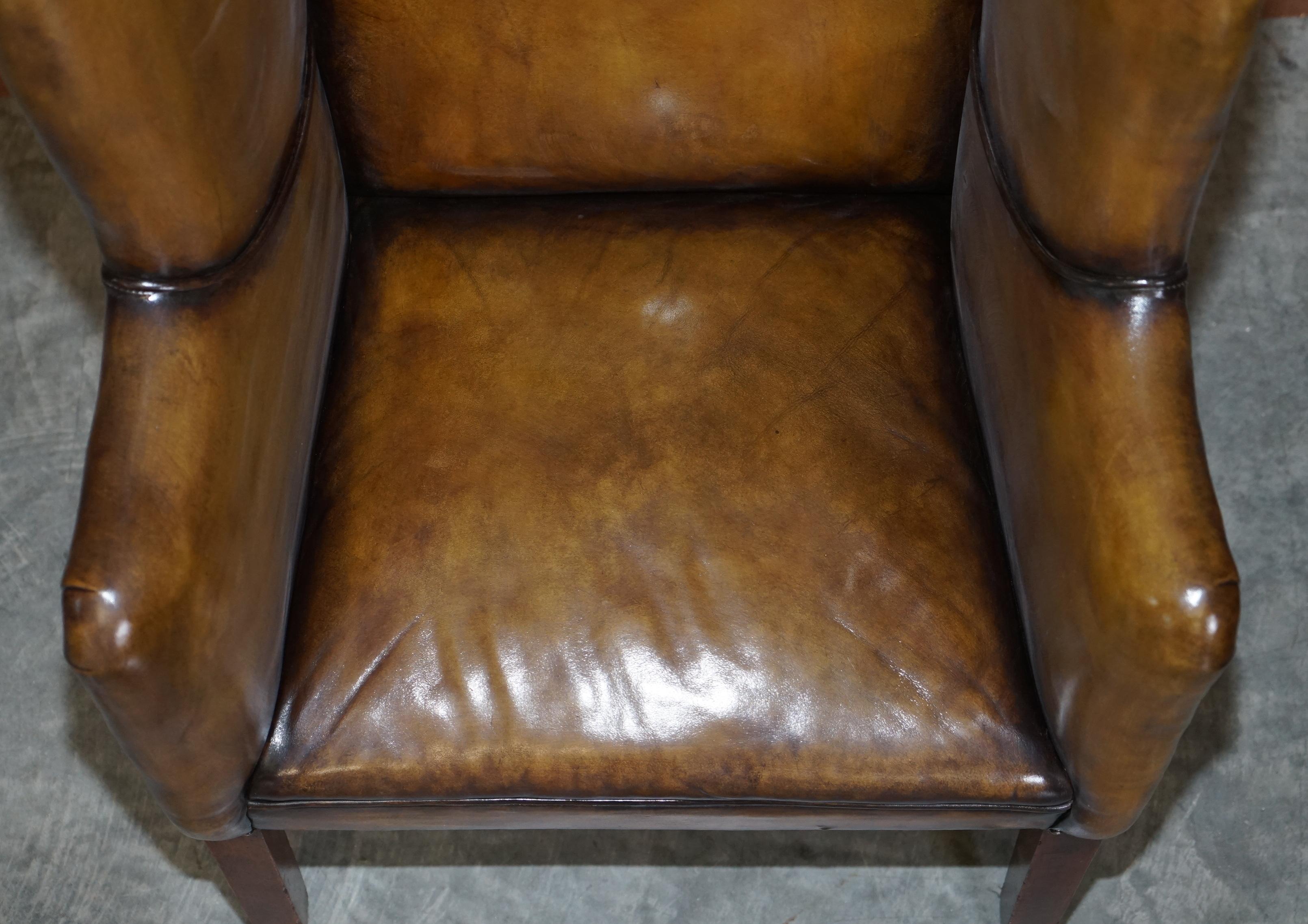 Important Antique Georgian circa 1780 Porters Wingback Armchair Brown Leather 3