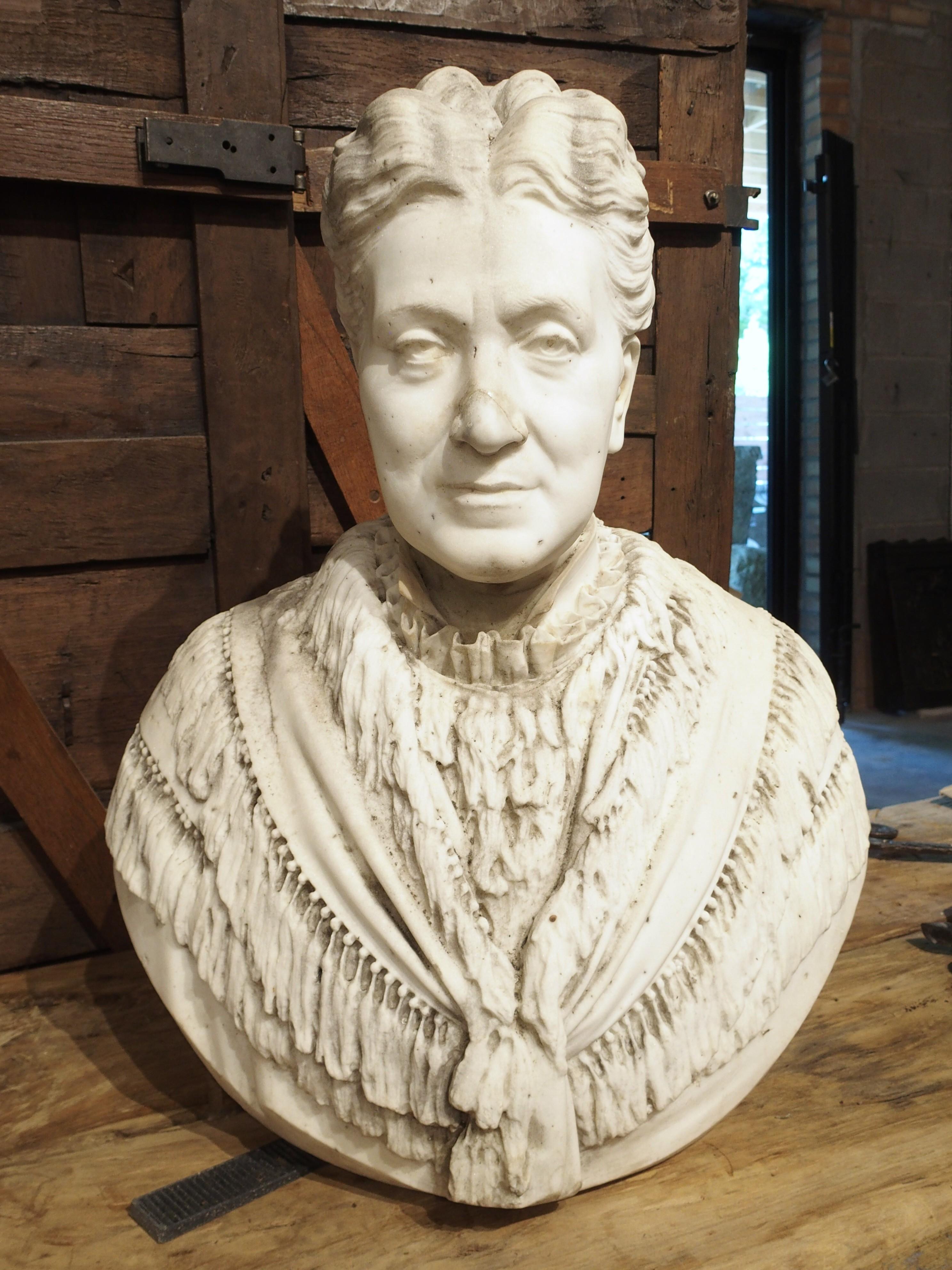 Importante antico busto di donna in marmo scolpito di Giovanni Dupré, 1877 in vendita 9
