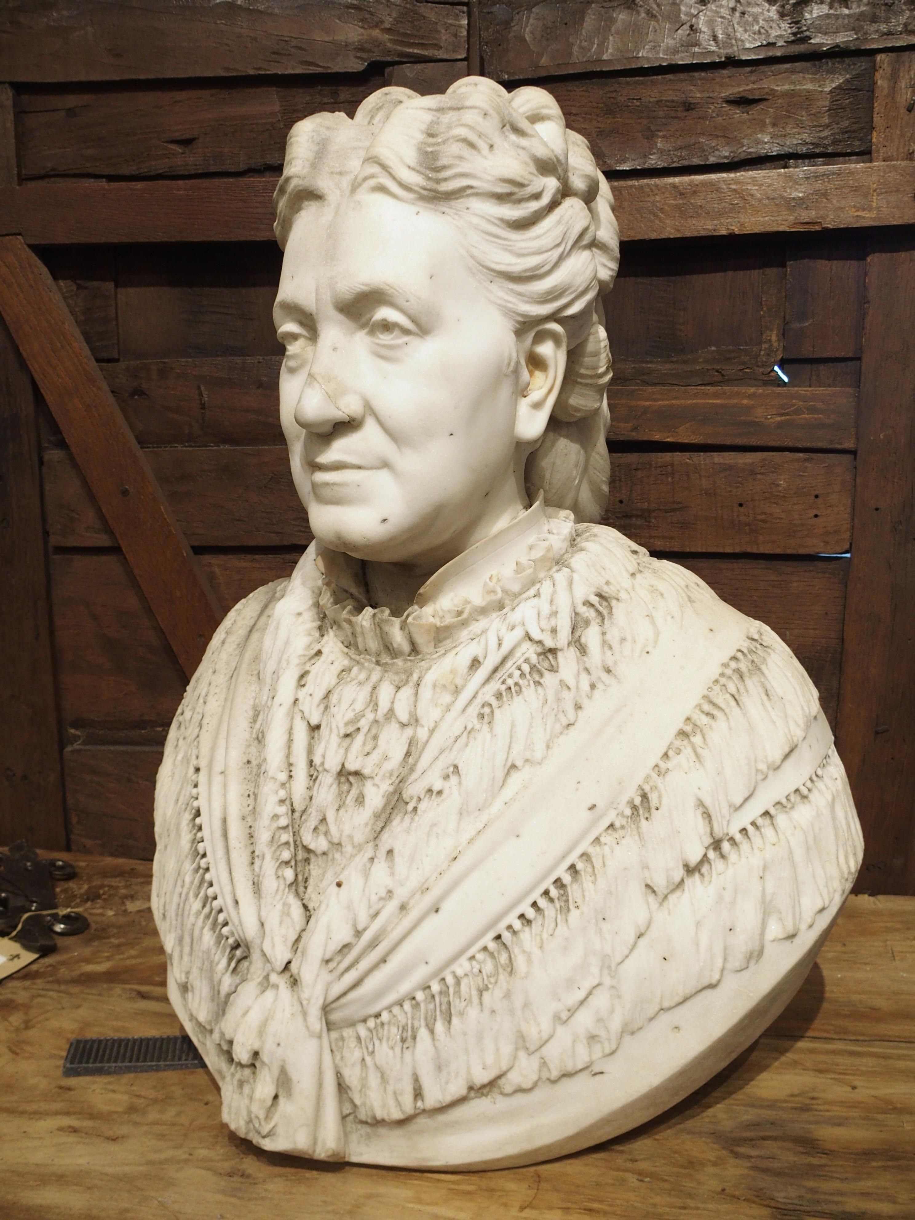 Importante antico busto di donna in marmo scolpito di Giovanni Dupré, 1877 in vendita 10