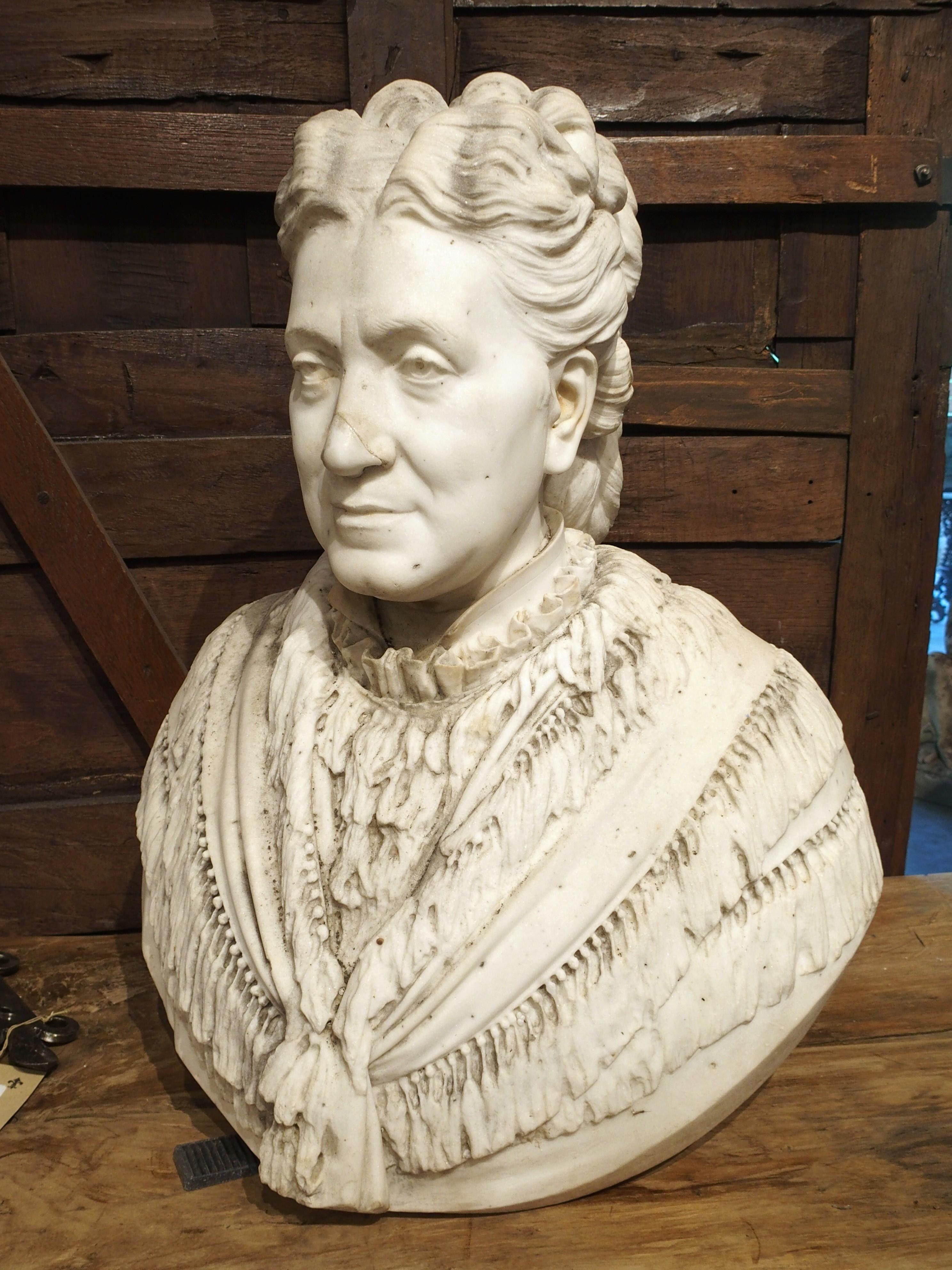 Importante antico busto di donna in marmo scolpito di Giovanni Dupré, 1877 in vendita 11
