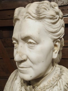 Important Antique Italian Carved Marble Bust of a Woman, by Giovanni Dupré, 1877
