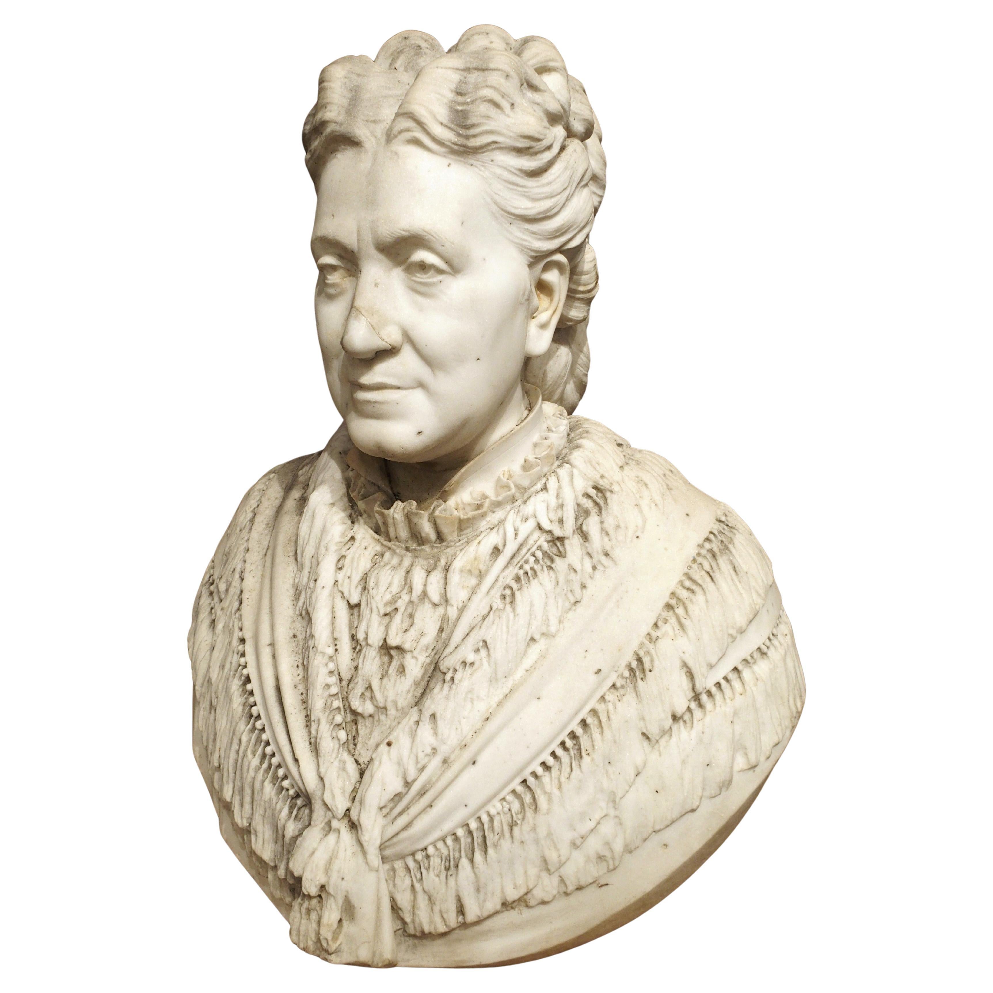 Important Antique Italian Carved Marble Bust of a Woman, by Giovanni Dupré, 1877