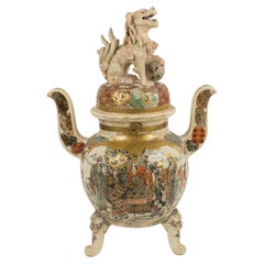 Important Antique Japanese Meiji Satsuma Covered Urn Vase with Foo Dog