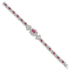 Important Vintage Marquise Ruby and Diamond Bracelet 12 Carats