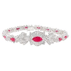 Important bracelet ancien en rubis et diamants taille marquise de 12 carats