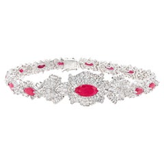 Important Retro Marquise Ruby and Diamond Bracelet 12 Carats